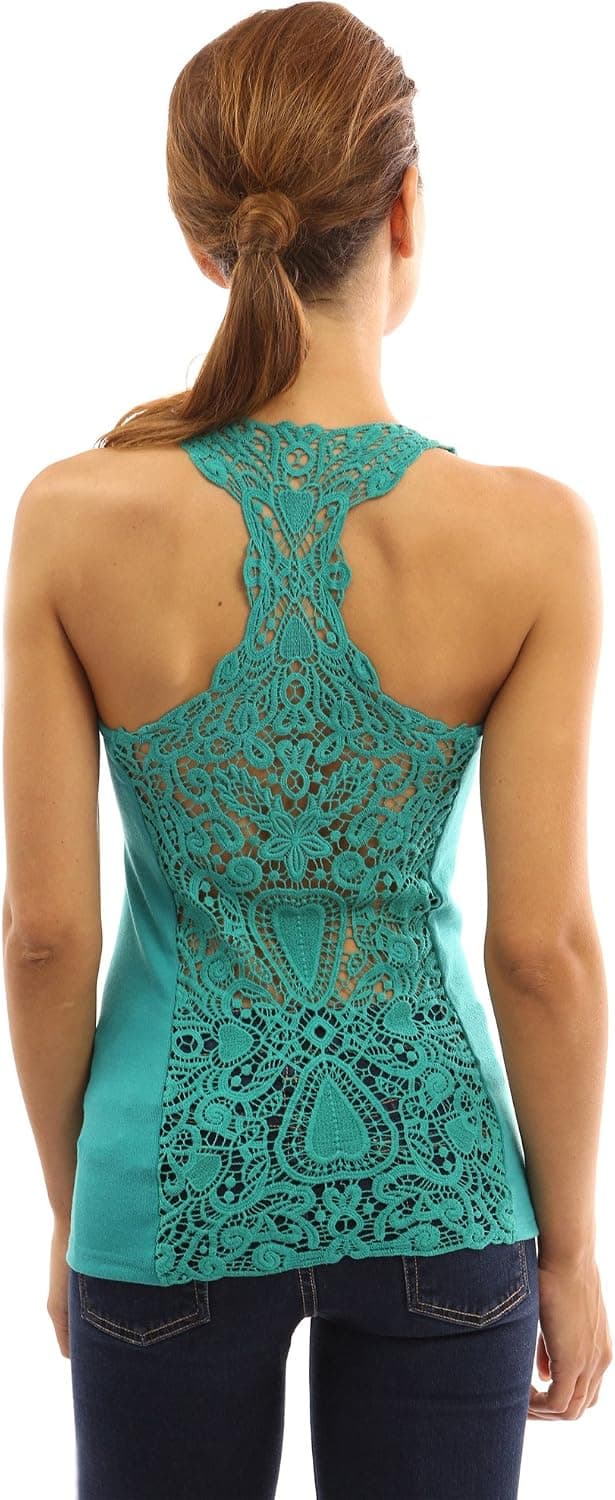 PattyBoutik Women Crochet Lace Racerback Tank Top (Turquoise Small)