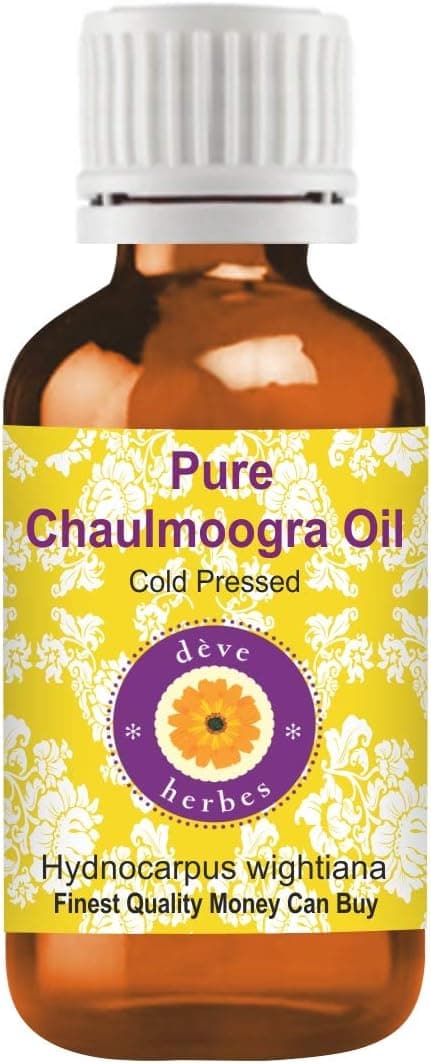 Deve Herbes Pure Chaulmoogra Oil (Hydnocarpus wightiana) with Plastic Euro Dropper 100% Natural Therapeutic Grade Cold Pressed 50ml (1.69 Oz)