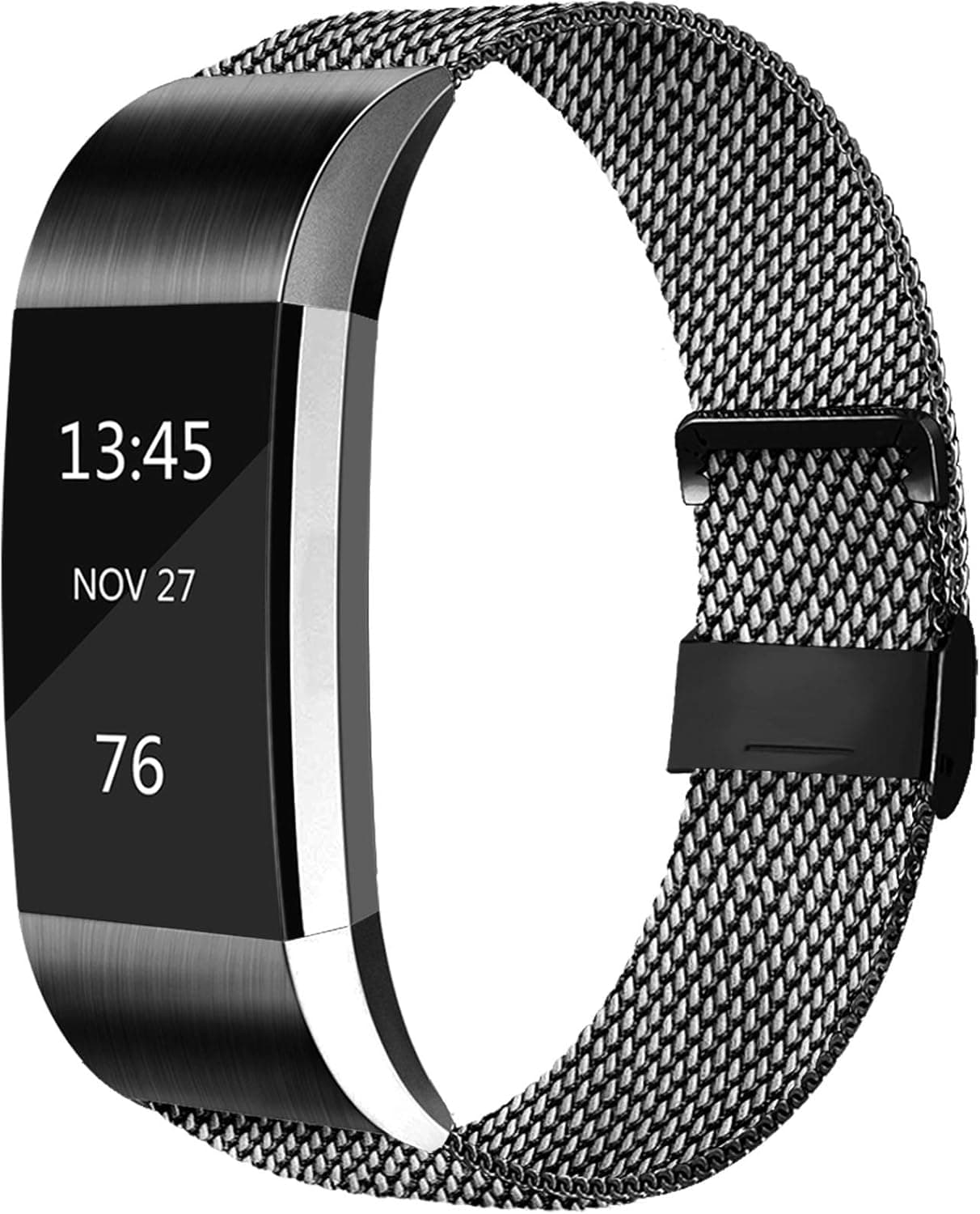 AK Metal Replacement Bands Compatible for Fitbit Charge 2 Bands, Stainless Steel Adjustable Wristband for Fitbit Charge 2 with Unique Magnet Clasp (Small, 03 Black)