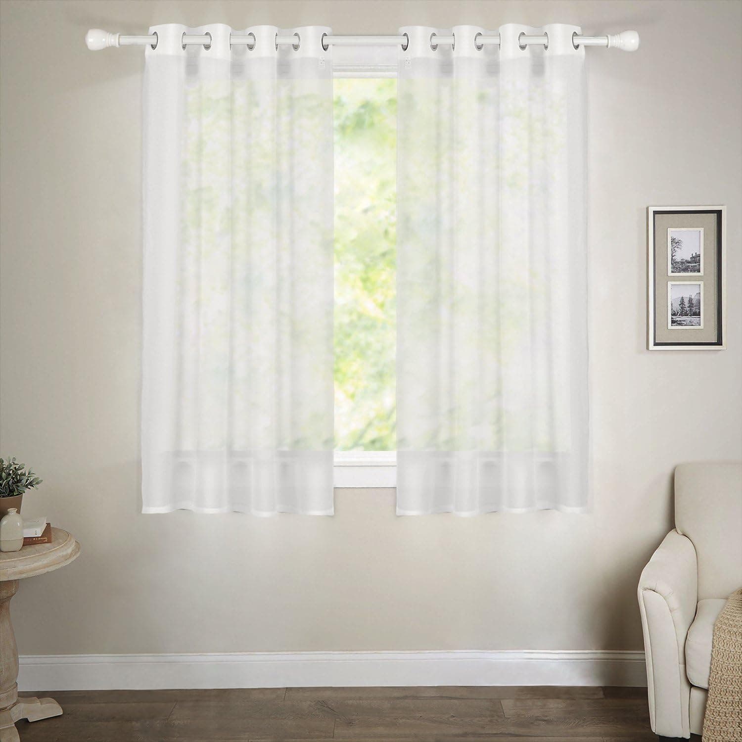 NordECO HOME Sheer Curtain Panels Window Treatment Gromment Curtains, 2 Panels, 53" x 63", White