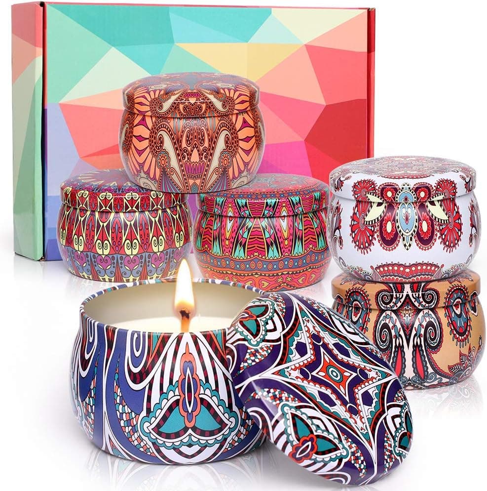 6 Pack Scented Aromatherapy Candles Gifts Sets for Women, Large Size 4.4OZ Aromatherapy Candle, Natural Soy Wax Portable Travel Tin Candles Gifts for Mother’s Day Birthday Bath Boga