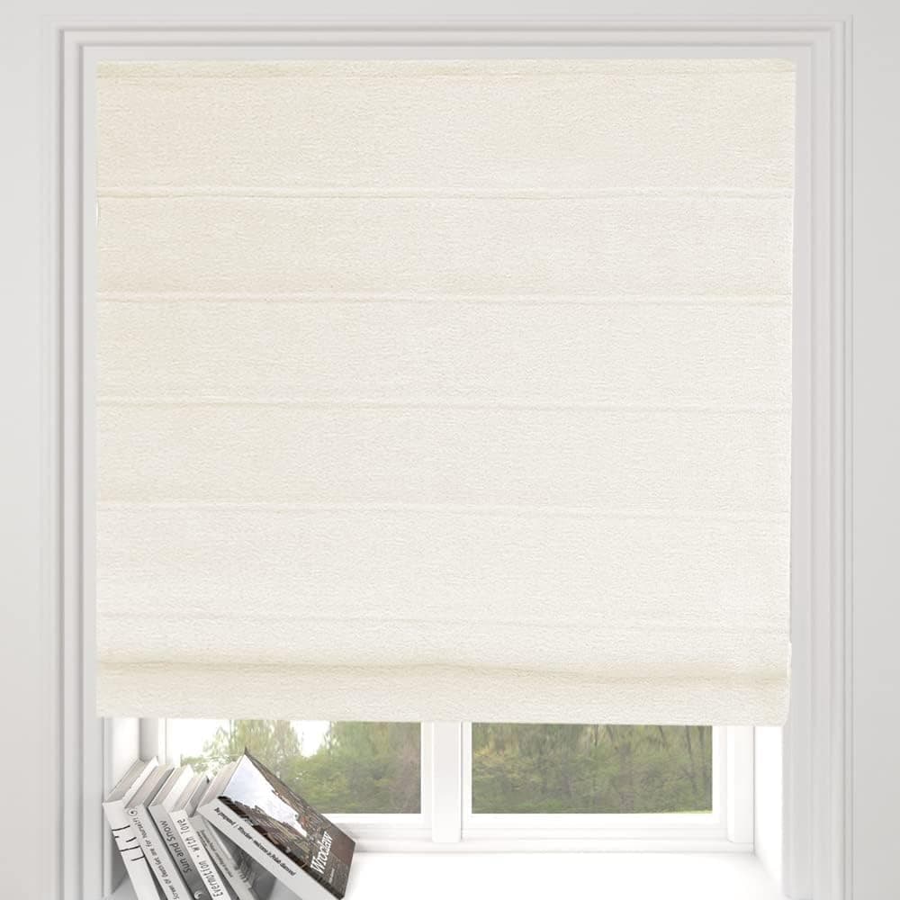 Artdix Cordless Roman Shades Blackout Window Shades - Beige Linen Blend Fabric Light Filtering Custom Roman Shades Blinds for Windows, Doors, French Doors, Kitchen Windows