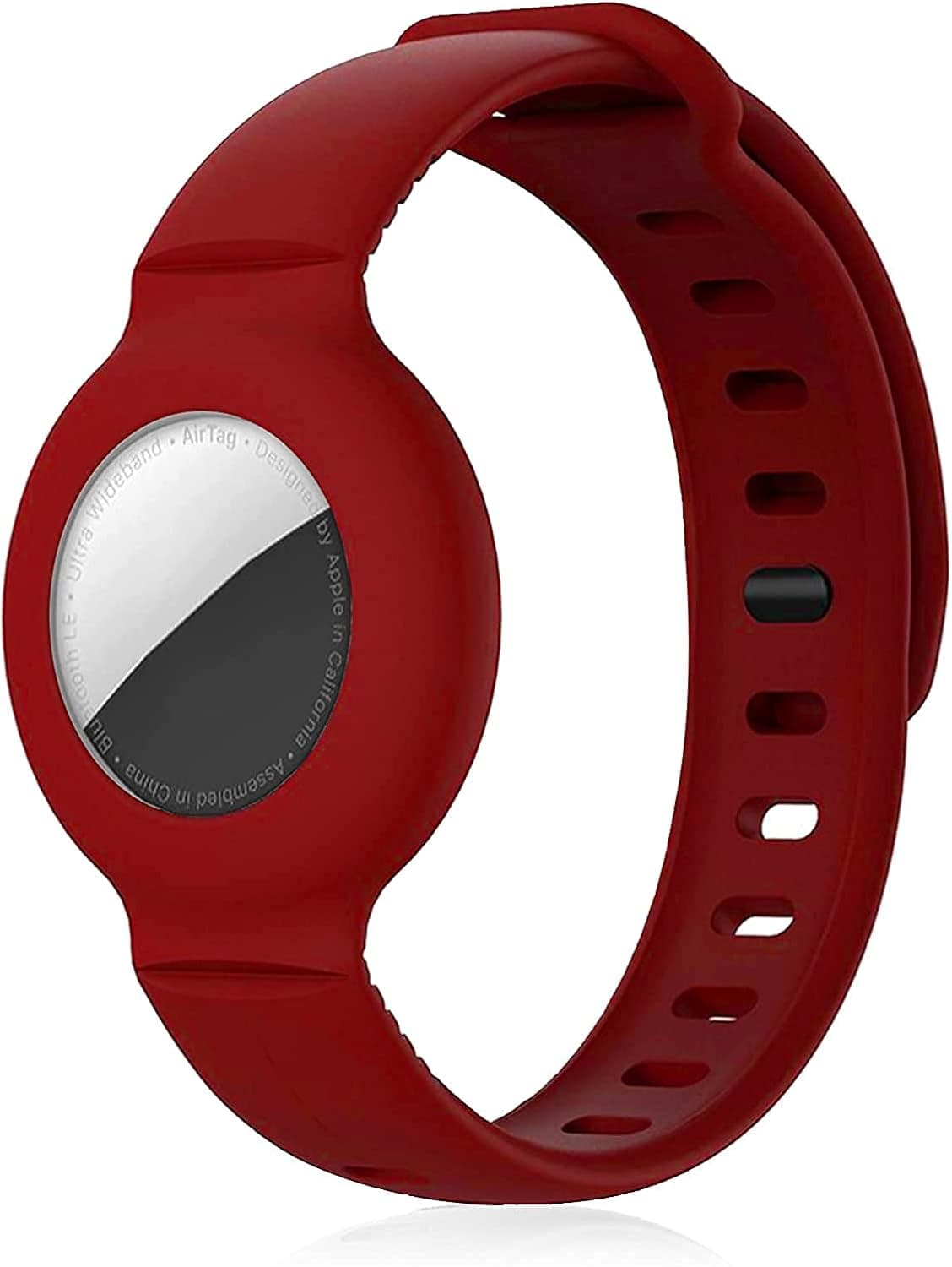 EUEHIE Watch Band Case for AirTag, Anti-Scratch Protective Wristband for AirTags, Lightweight Easy to Attach AirTag Silicone Bracelet for Toddler Children Kids Elderly Senior - Red Wine