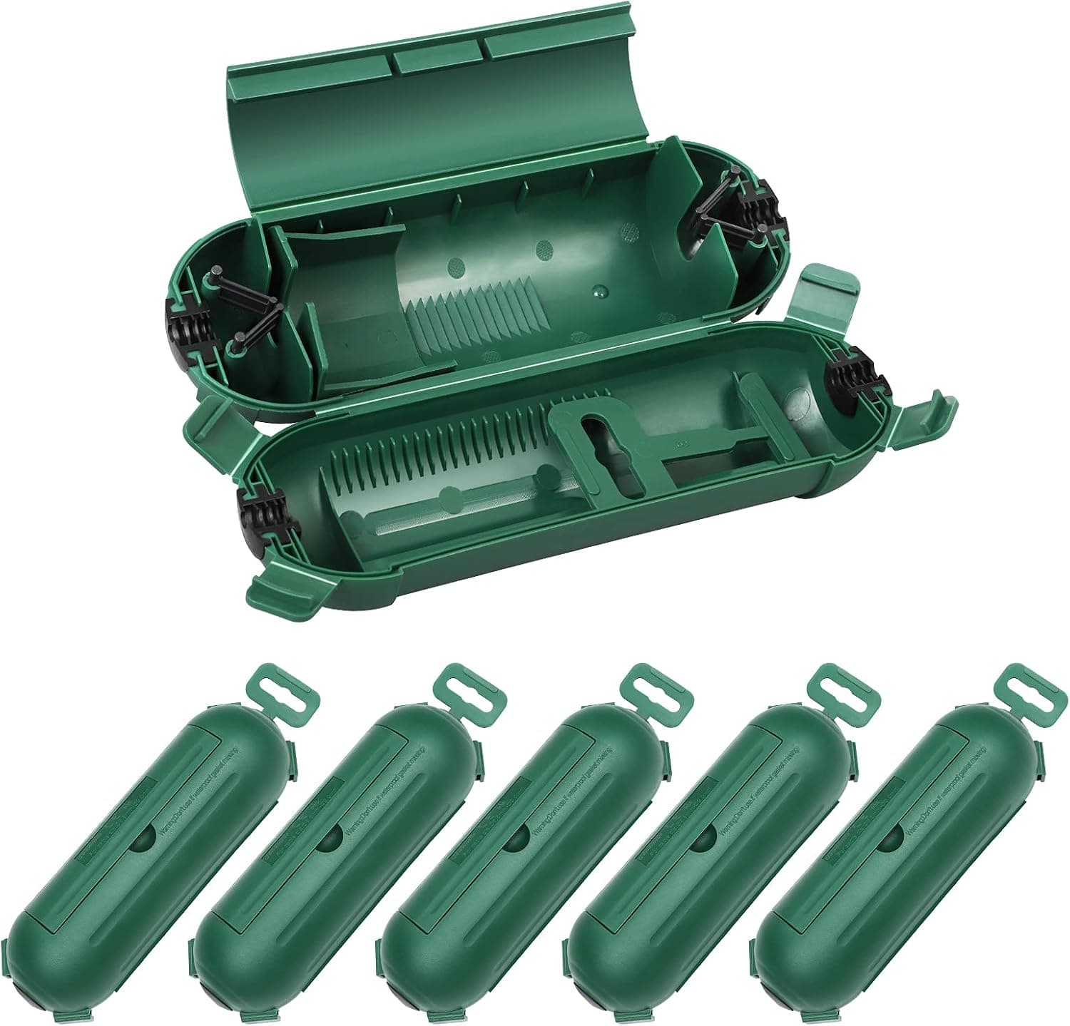 DEWENWILS 6-Pack Outdoor Extension Cord Cover, Waterproof Plug Cover with 4 Seal Latches, Adjustable Compartment for 12/14/16Gauge Cords, Protect Holiday Decoration Lights and Plugs, Green