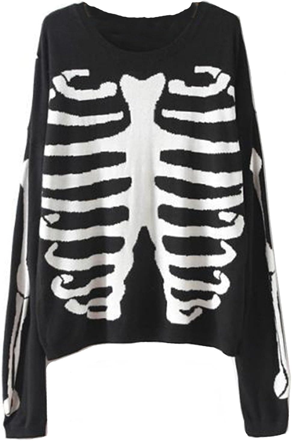 Sheinside Women's Black Long Sleeve Skeleton Print Knit Sweater (L, Black)