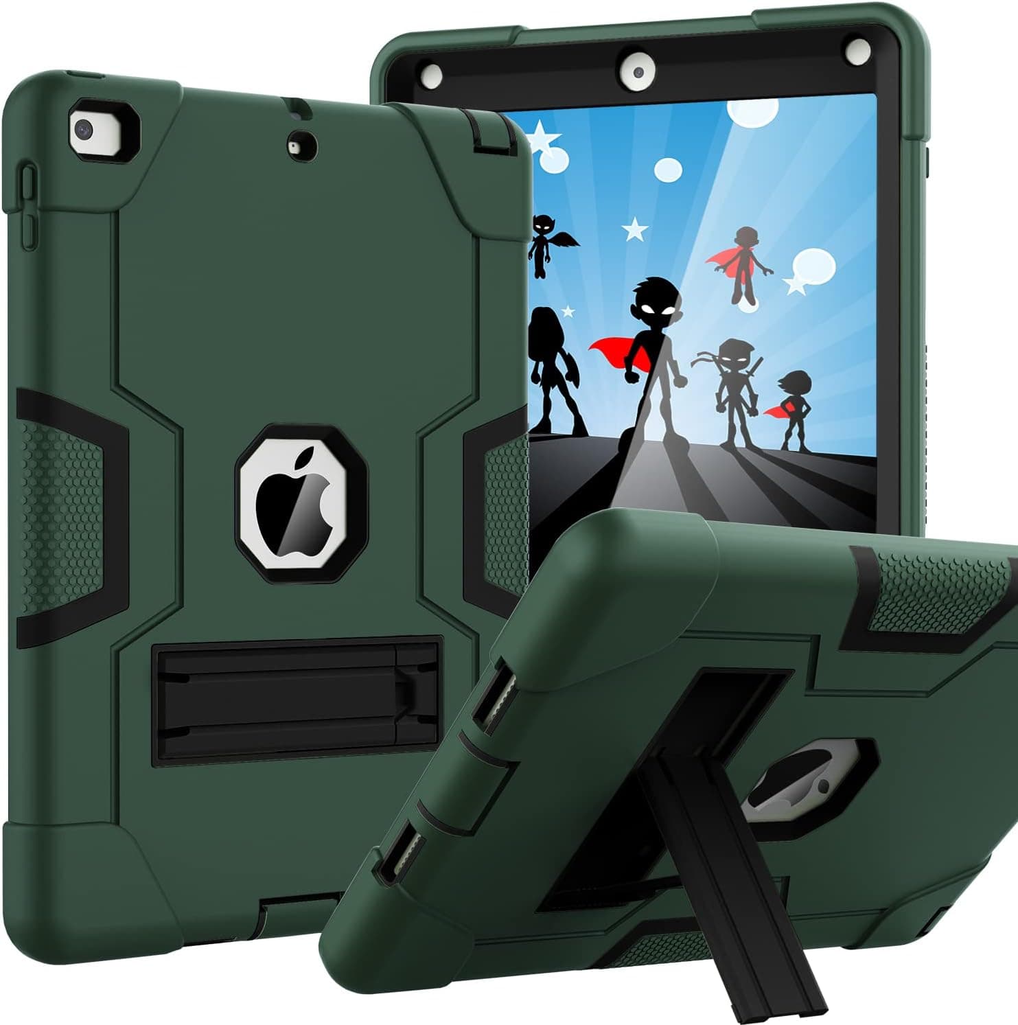 OKP Case for iPad 6th Generation/iPad 5th Generation/iPad 9.7 inch/ iPad Air 2, Hybrid Shockproof Rugged Protective Cover for ipad 9.7 inch 2018/2017 with Built-in Kickstand (Alpine Green+Black)