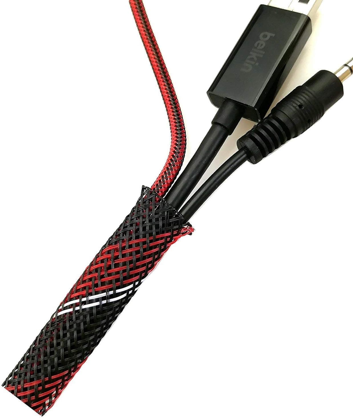PET Expandable Braided Sleeving 0.25 inch Wire Loom Wire Sleeving to Protect Your Cables 25Ft Braided Wire Sleeve BlackRedWhite