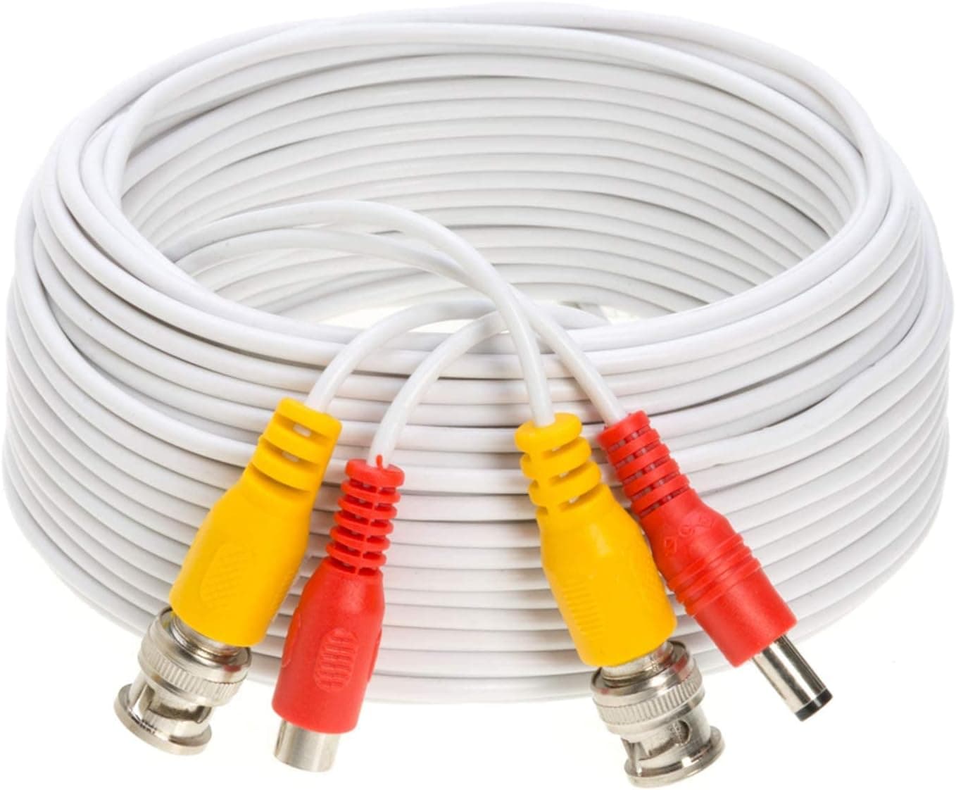 30FT White Premade BNC Video Power Cable/Wire for Security Camera, CCTV, DVR, Surveillance System, Plug & Play (White, 30)