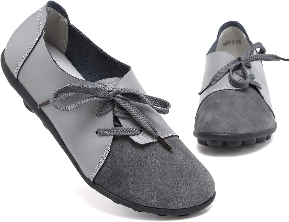 KISFLY Leather Loafers for Women Comfort Walking Driving Flat Shoes