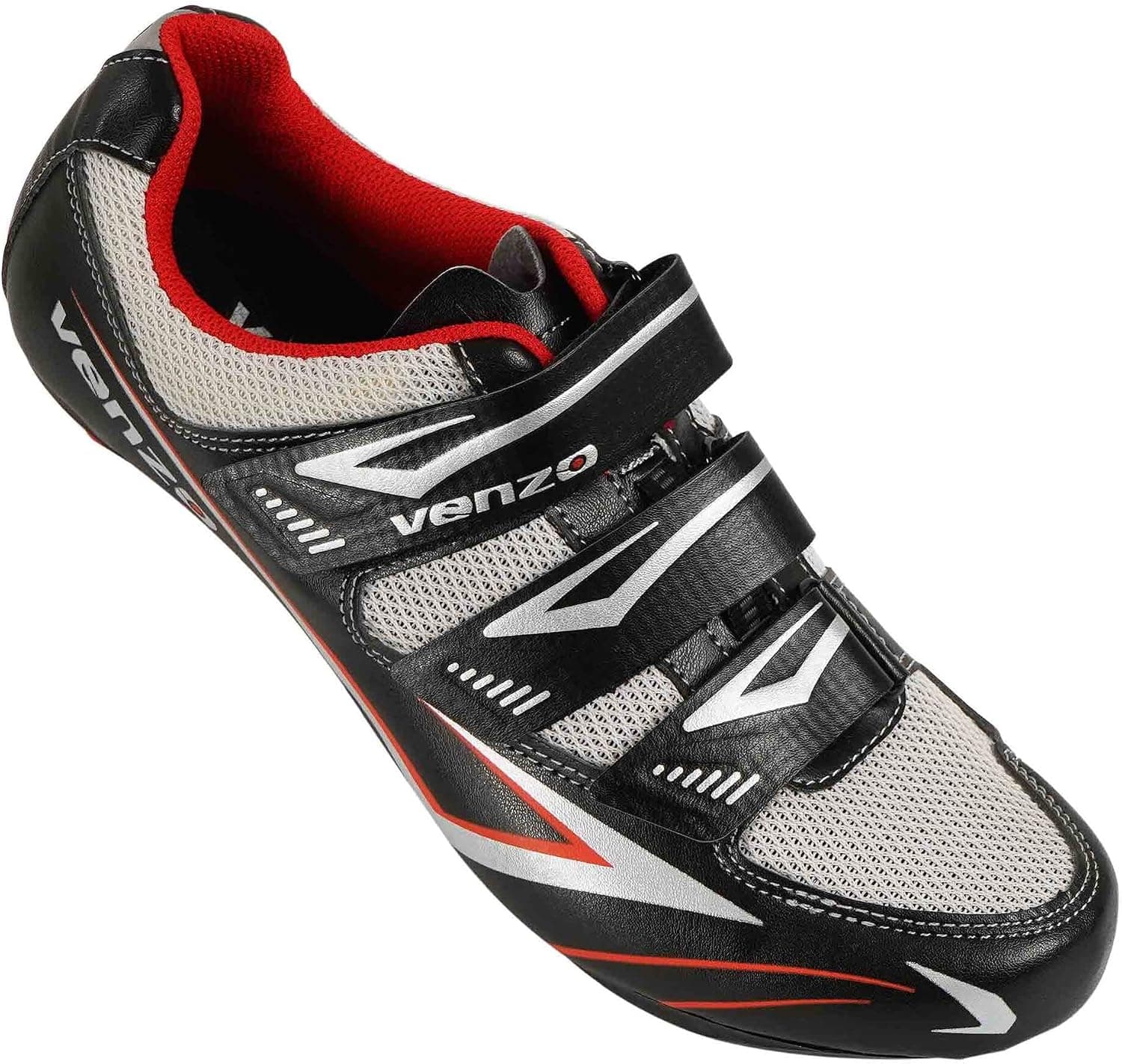 Venzo Bicycle Men's Road Cycling Riding Shoes - 3 Straps- Compatible with Peloton Shimano SPD & Look ARC Delta - Perfect for Indoor Indoor Road Racing Bikes Black