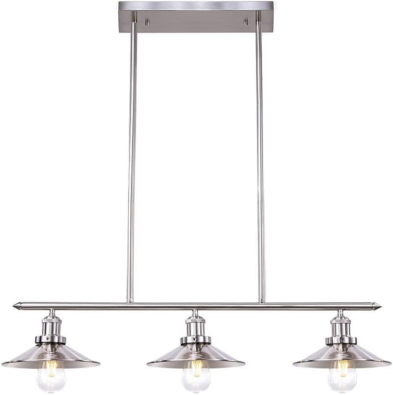 Wellmet 3 Lights Modern Pendant Lighting for Kitchen Island, Farmhouse Chandelier Dining Room Lighting Fixtures Hanging with Brushed Nickel Finish,Chandeliers Height Adjustable for Pool Table (Silver)