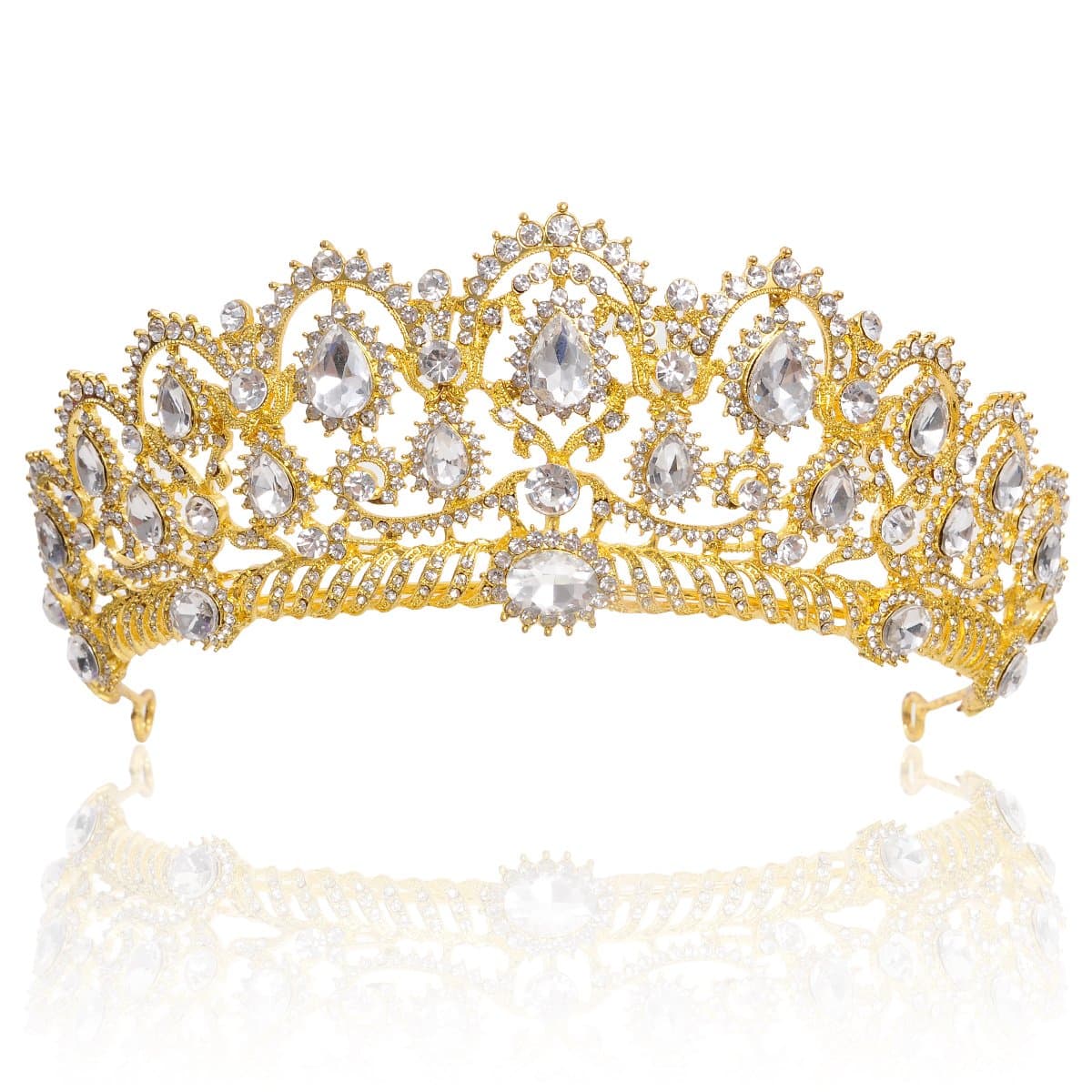 Crown, Tiara, YallFF Prom Queen Crown Quinceanera Pageant Crowns Princess Crown Rhinestone Crystal Bridal Crowns Tiaras for Women (Golden)