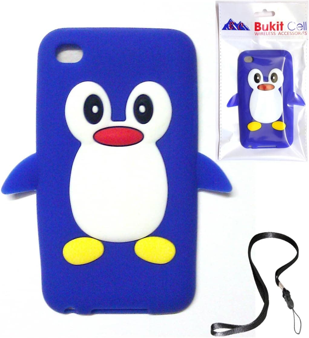 Apple IPOD TOUCH 4TH GENERATION Blue Penguin Silicon Case Cover + Free WirelessGeeks247 Detachable Neck Strap/Lanyard