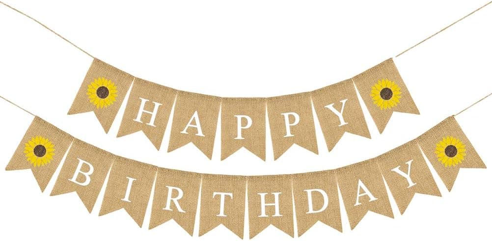 BESTOYARD Birthday Bunting Banner Decorative Burlap Banner Linen Swallowtail Pull Flag Party Supplies (Happy Birthday Letters Sunflower Pattern)
