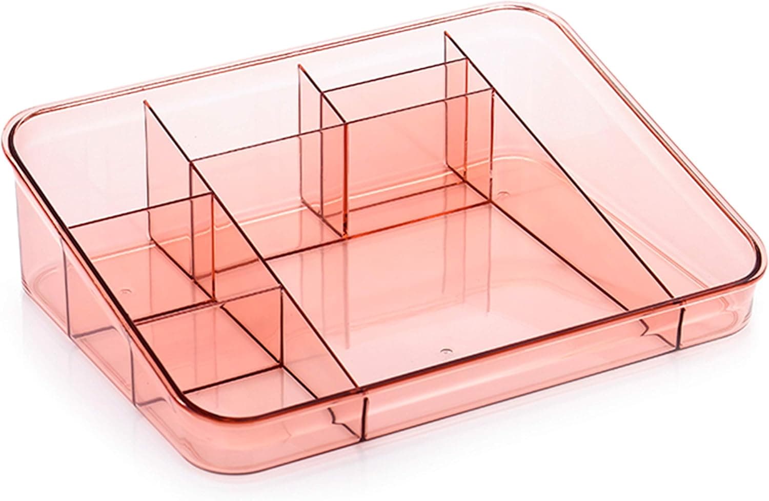Dseap Makeup Organizer Countertop - Acrylic, 8-Compartments, Large Capacity - Vanity Organizer, Makeup Storage Organizer, Make up Holder Container Shelf, Red