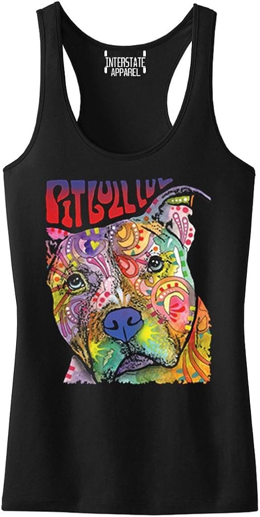 Dean Russo Neon Pitbull Luv Junior's Black Racerback Tank Top T-Shirt Black