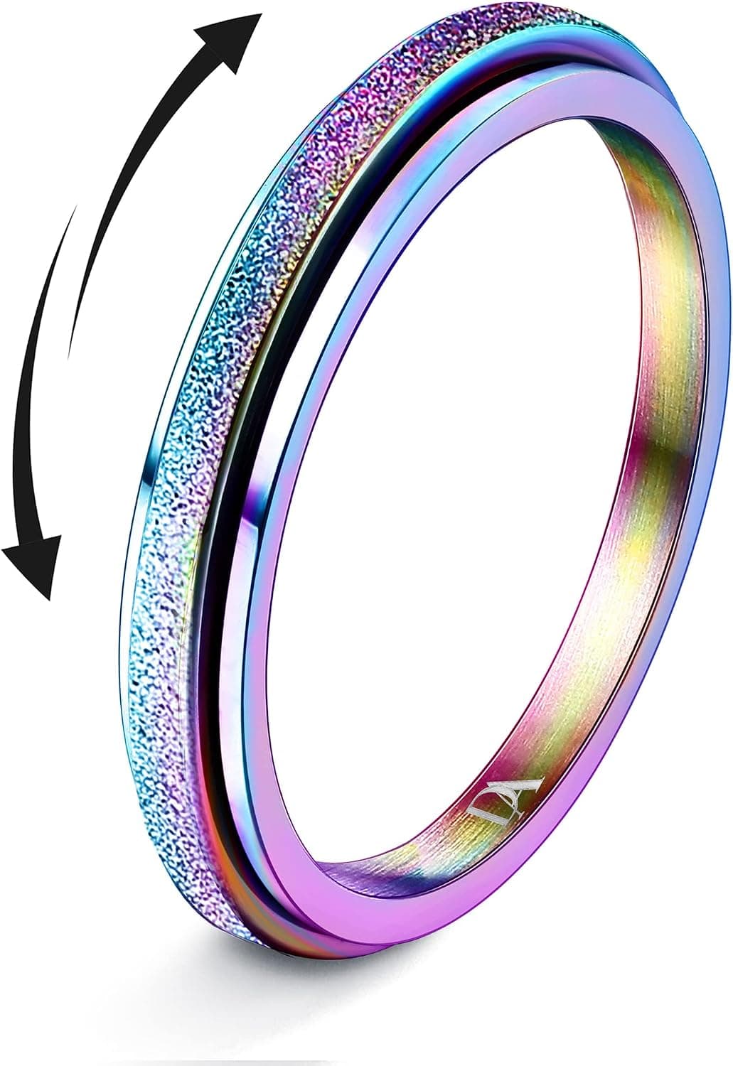 Diamday Fidget Rings for Women Men Spinner Stainless Steel Ring for Anxiety Stress Relief Glitter Sandblast Spinning Figit Anxiety Jewelry for Wedding Promise