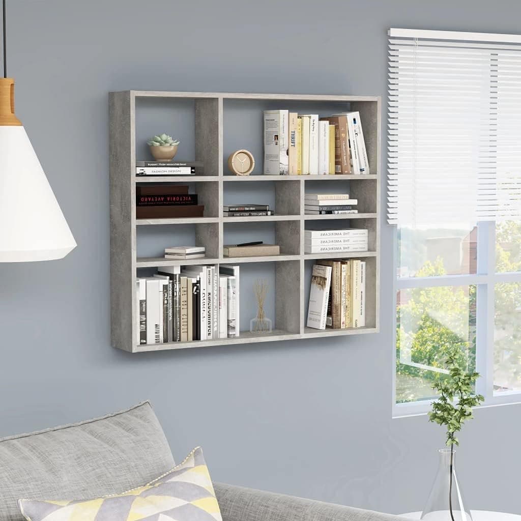 ZQQLVOO Wall Shelf with 10 Open compartments, Slot Shelf Cube Display 10 Compartment Shadow Box Wall mountable Shelf for Collection Square Freestanding Case,Concrete Gray 35.4"x6.3"x30.7" Chipboard
