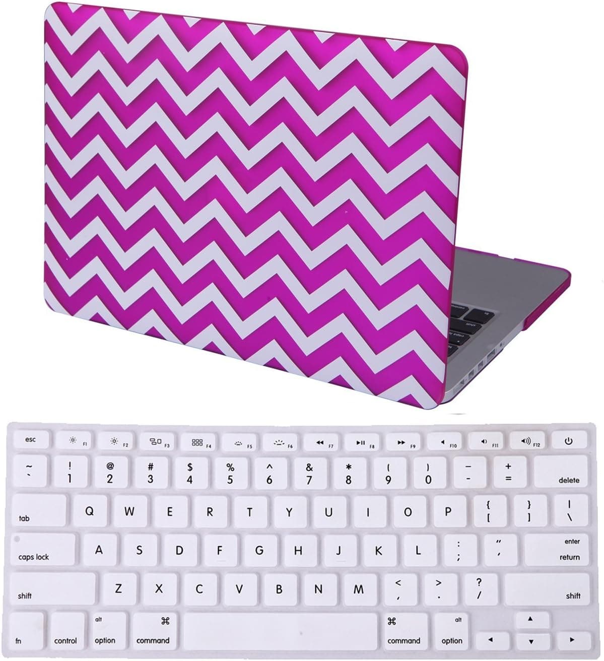 HDE MacBook Pro 13 Retina Case Chevron Print Designer Plastic Snap On Case with Keyboard Skin Fits Models A1425 / A1502 (Pink Waves)