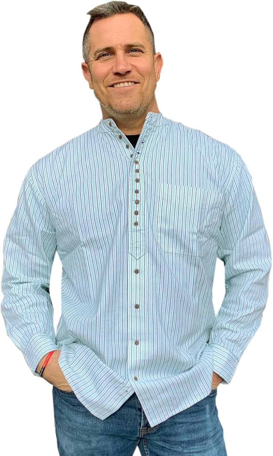Civilian Irish Grandfather Shirt, Green and Gray Pinstripe