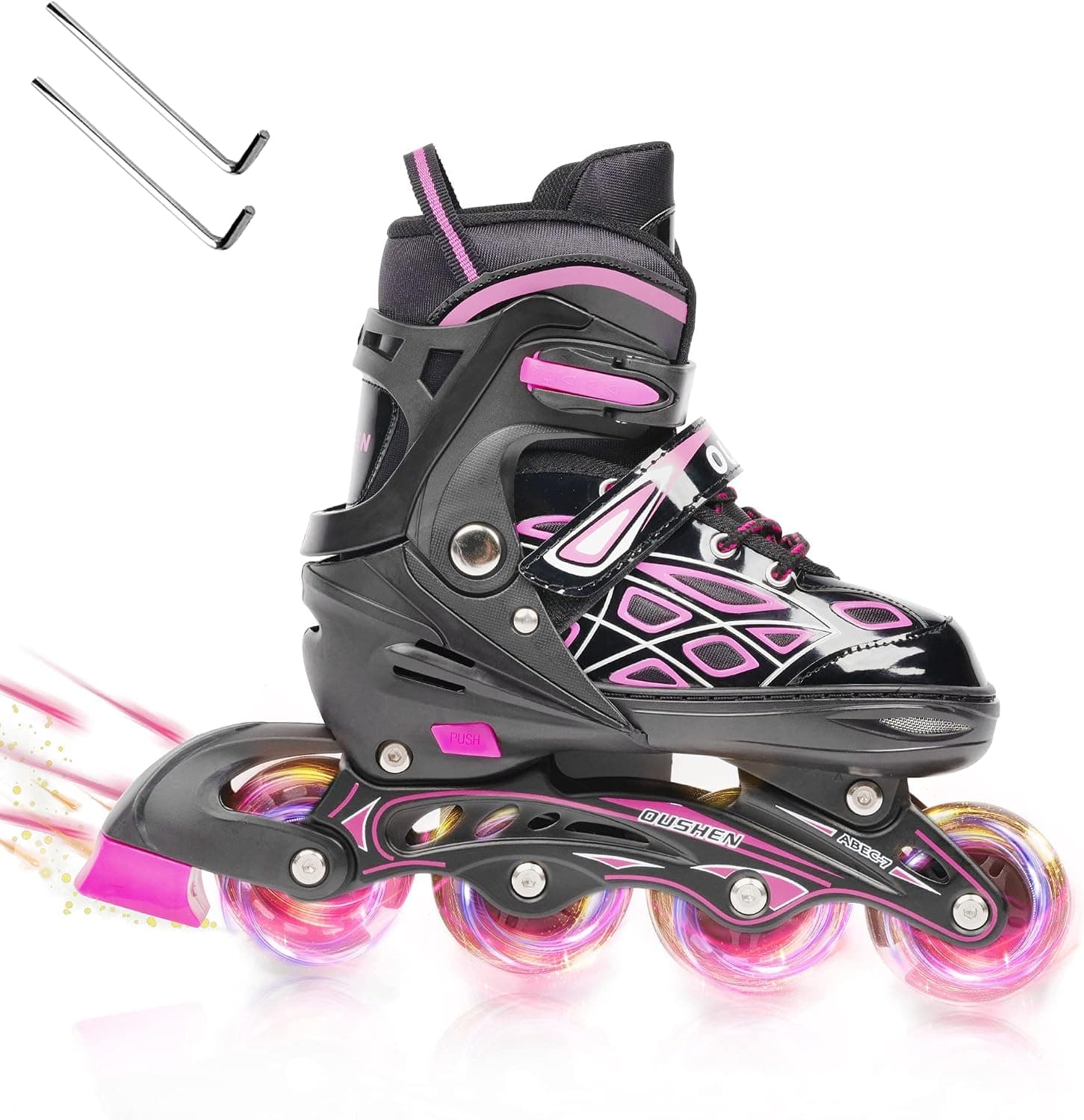 Opurtdor Adjustable Roller Inline Skates for Boys & Girls with Light Up Wheels Outdoor Beginners Skates Adults Men and Women