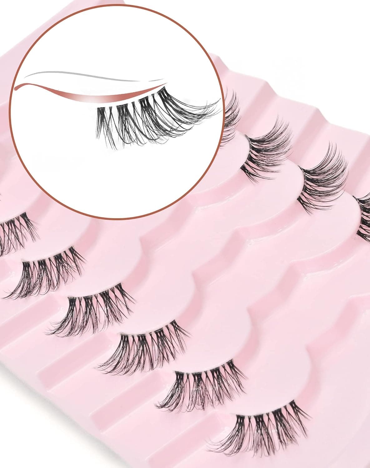 Onlyall Natural Lashes Half Lashes Natural Look False Eyelashes Wispy Lashes Natural Half Eyelashes Clear Band Lashes Pack 3D Faux Mink Lashes 7 Pairs C03