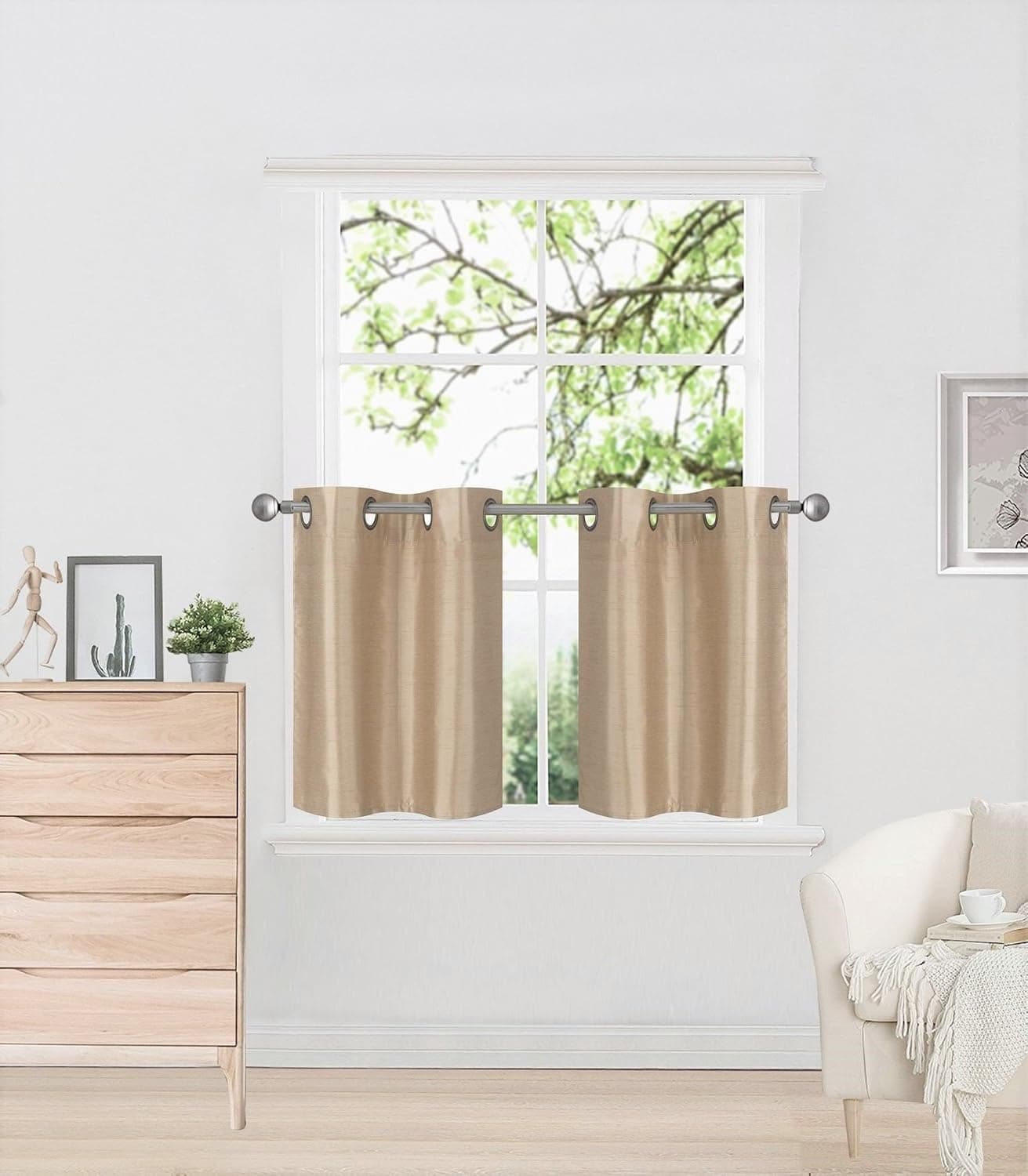 GorgeousHome (D2) 2pc Solid Small Short Grommet Panel Lined Blackout Window Curtain Drape (30" Wide X 24" Lenght Each pc) in Assorted Colors Each pc (Taupe TAN)