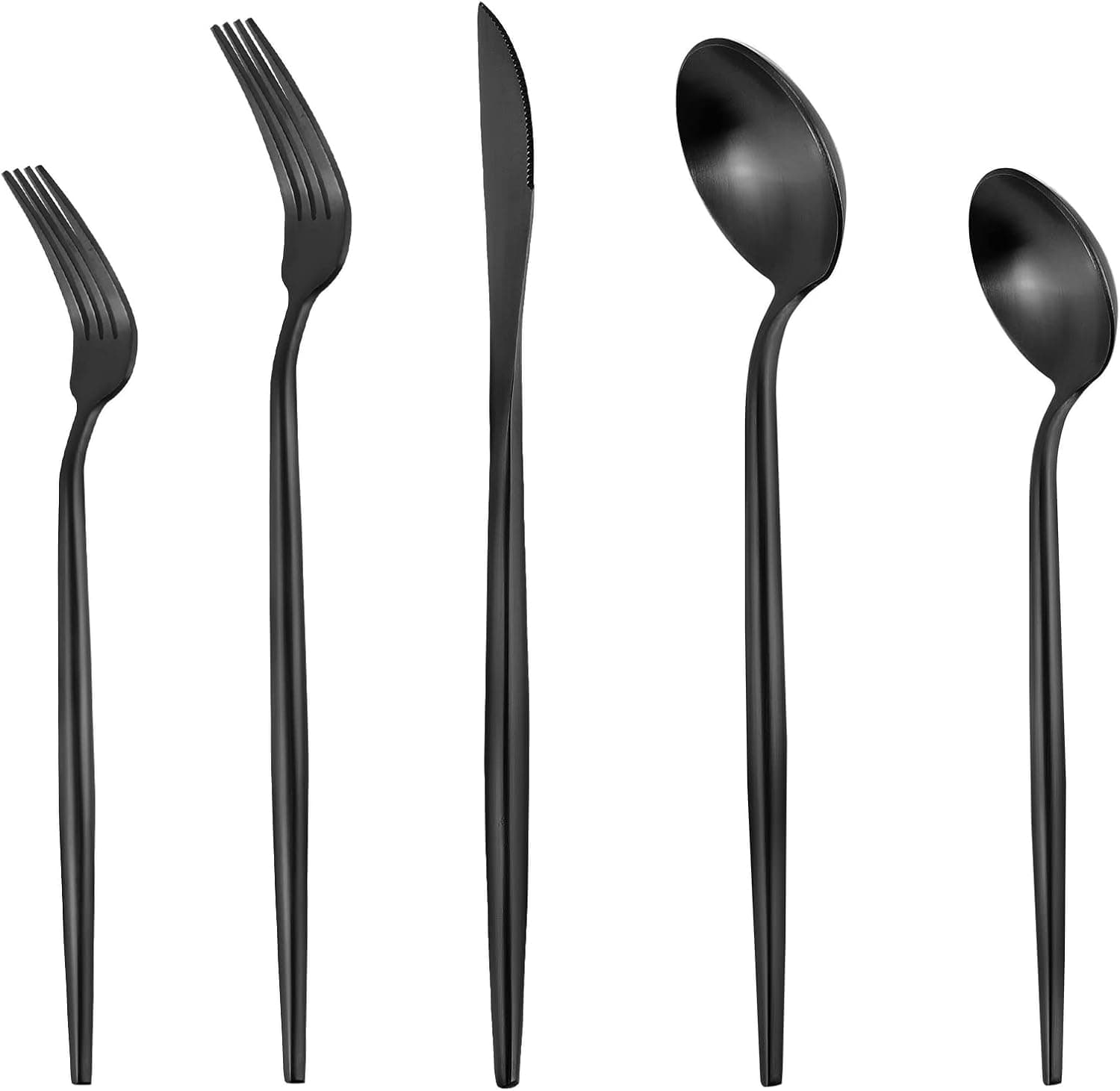 KassKa 20-Piece Silverware Set, Matte Black Flatware Set for 4, Stainless Steel Tableware Cutlery Set, Utensil Sets for Kitchen, Satin Finish, Dishwasher Safe