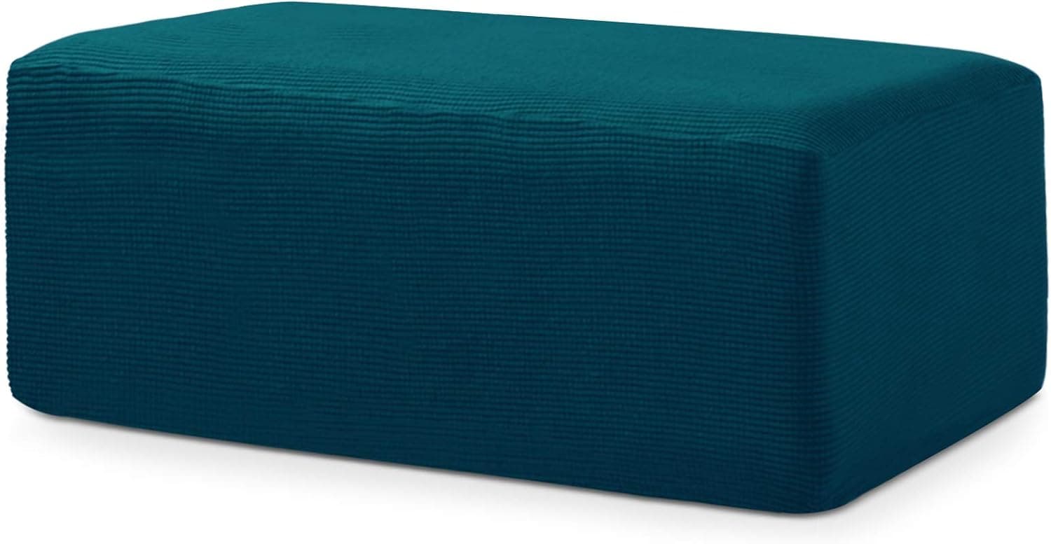 CHUN YI Stretch Spandex Jacquard Rectangle Folding Storage Slipcover (Ottoman（L）, Teal)