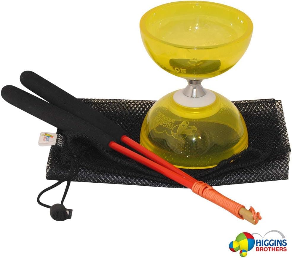 Revolution Triple Bearing Diabolo Set with Fiberglass Handsticks and Mesh Carry Bag (Yellow)
