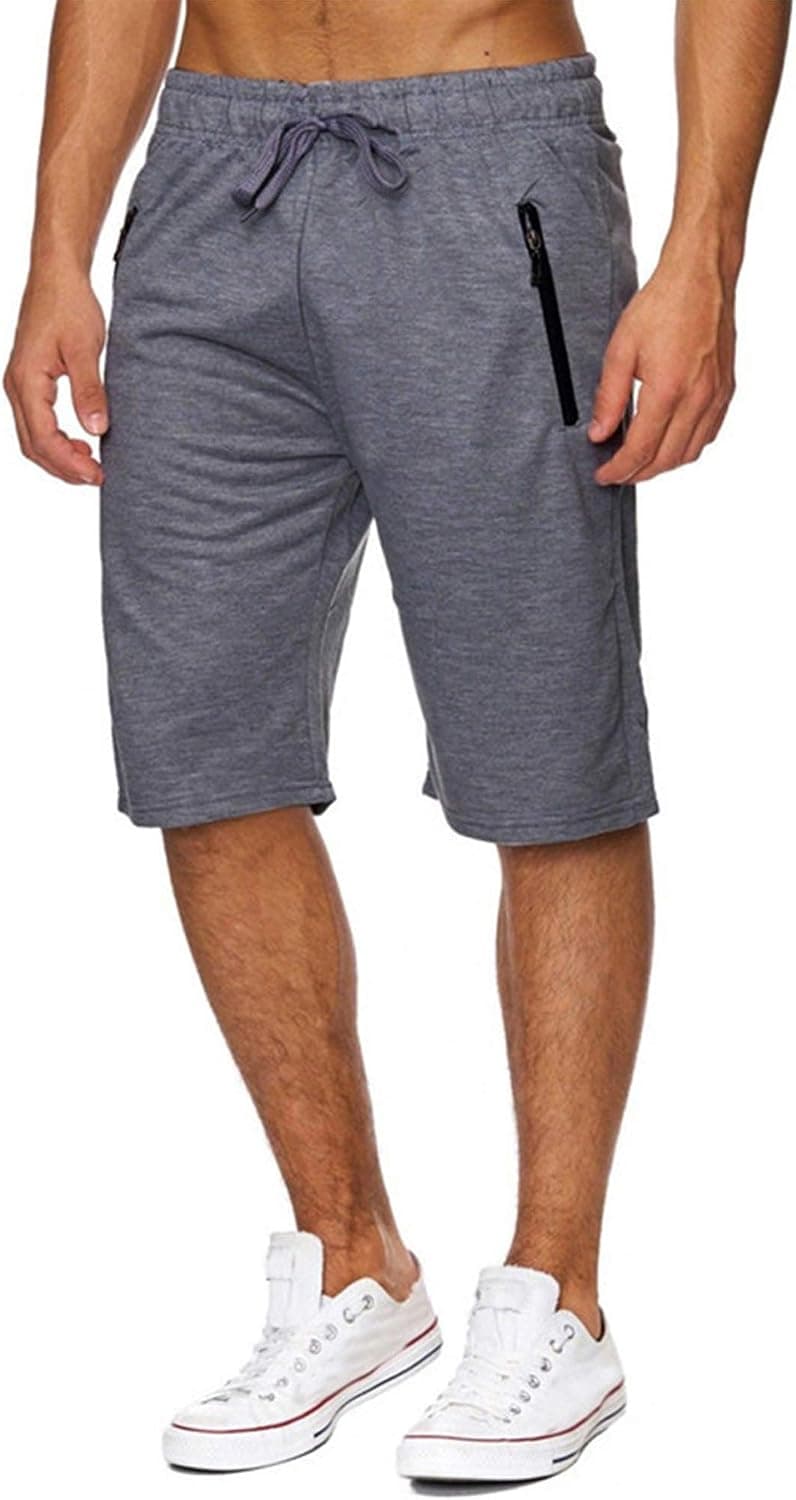 Pneacimi Men Drawstring Elastic Waist Lounge Workout Short Pants Sweat Joggers Shorts with Zipper Pockets