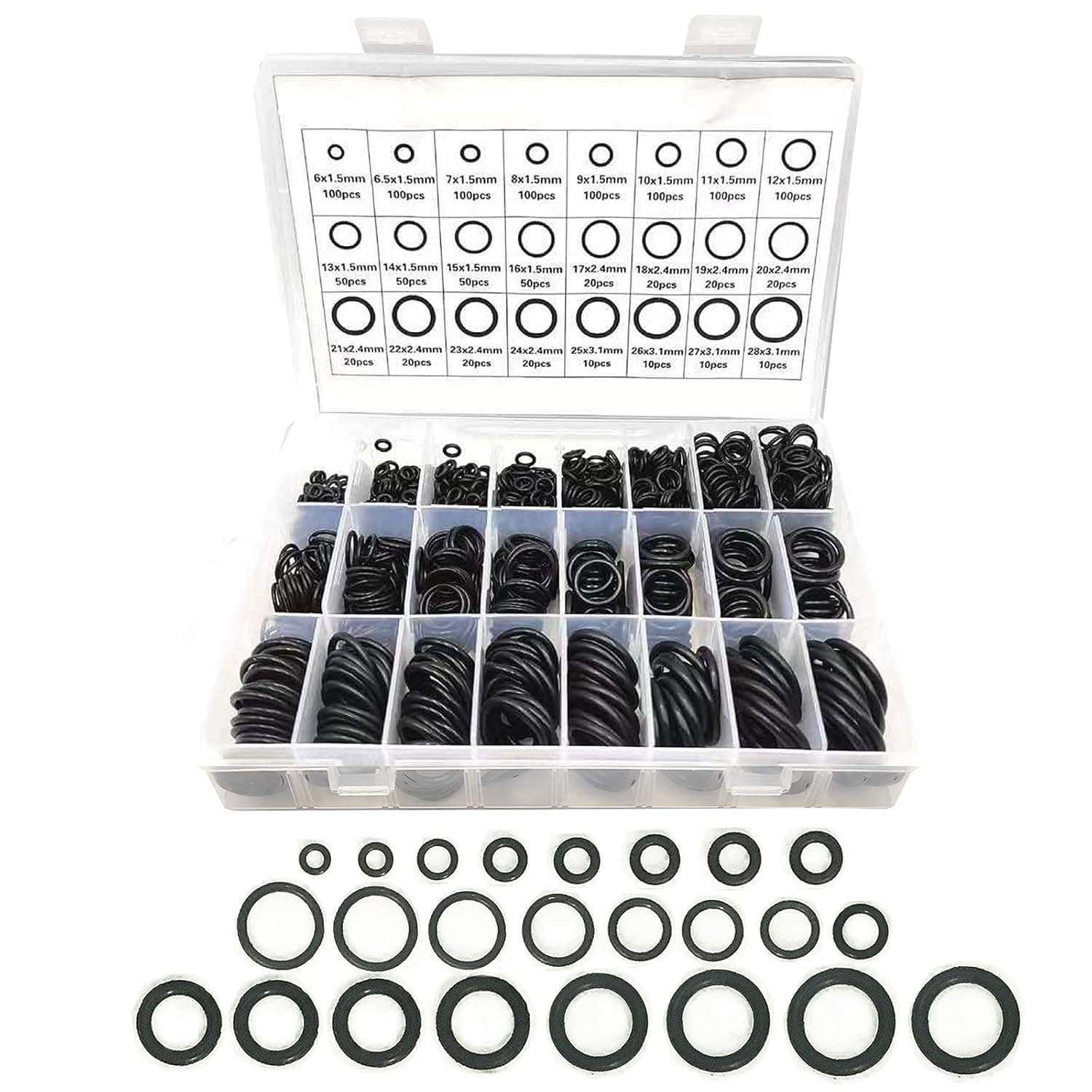 Boatsea 1200pcs Rubber O Ring Assortment Kits 24 Sizes Sealing Gasket Washer Made of Nitrile Rubber NBR for Automotive Repair, Plumbing and Faucet, Air or Gas Connections, Resist Oil and Heat O-Rings