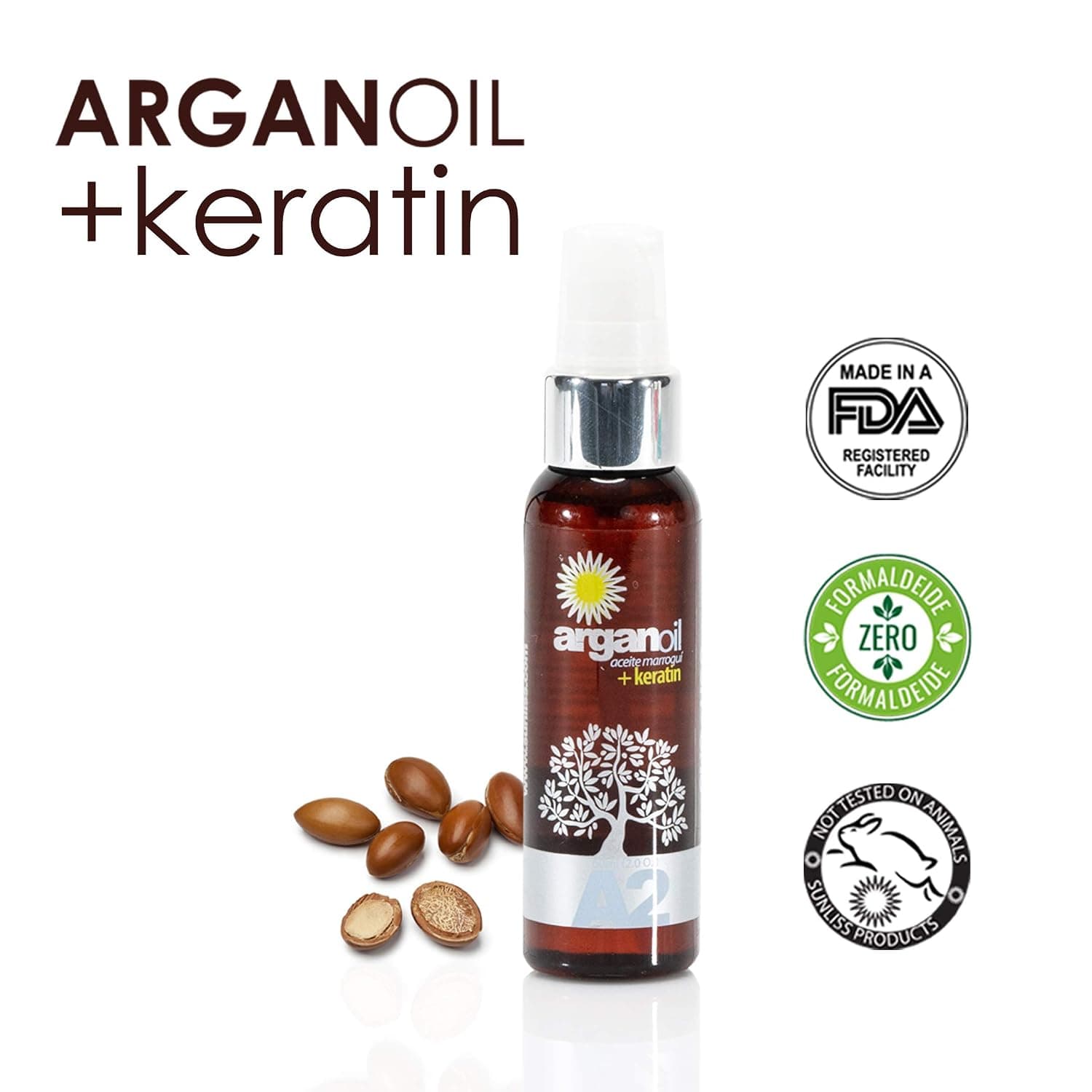 Argan Oil + Keratin Hair Repair treatment for Damaged Hair Made in USA by SUNLISS Eliminates Frizz