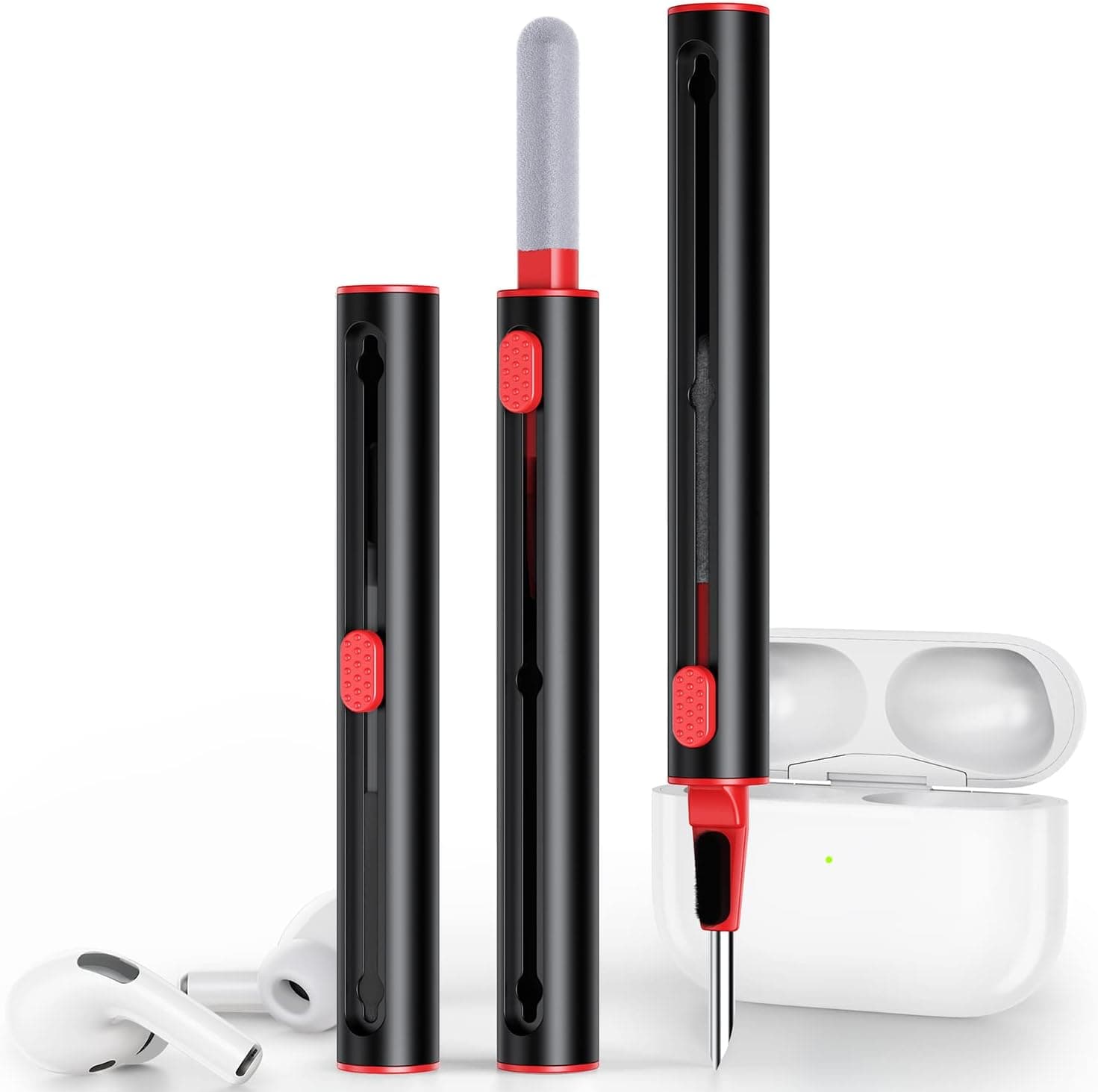 House Gem Airpods Cleaner Kit Multi-Function Cleaning Kit Pen for Airpod Pro 1 2 3 3-in-1 Design with Soft Brush High Density Sponge for Earbuds iPhone Bluetooth Headphone Earphone Case Black