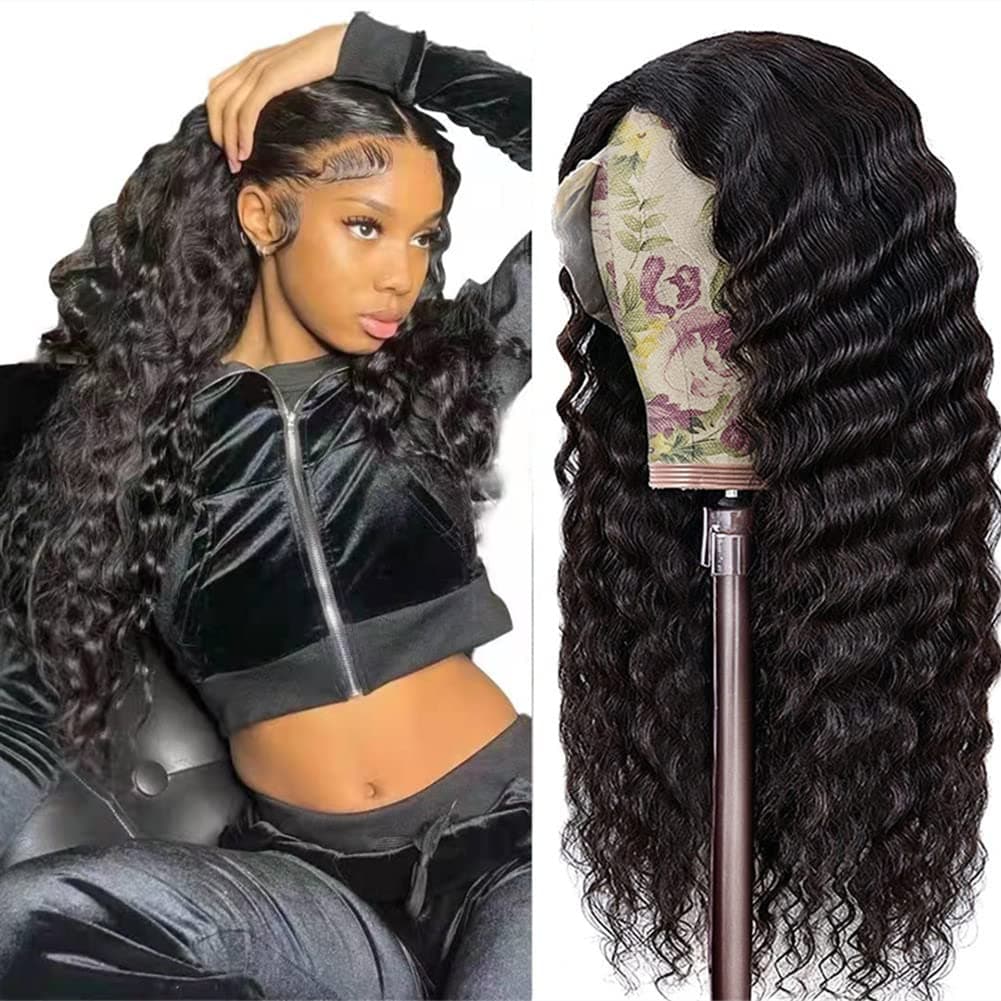 Yuzhou Grace Deep Wave Frontal Wig 13x4 Loose Deep Wave Curly Lace Front Wigs for Black Women Human Hair Pre Plucked with Baby Hair Natural Color(18 Inch, 13X4 lace 150% Density)