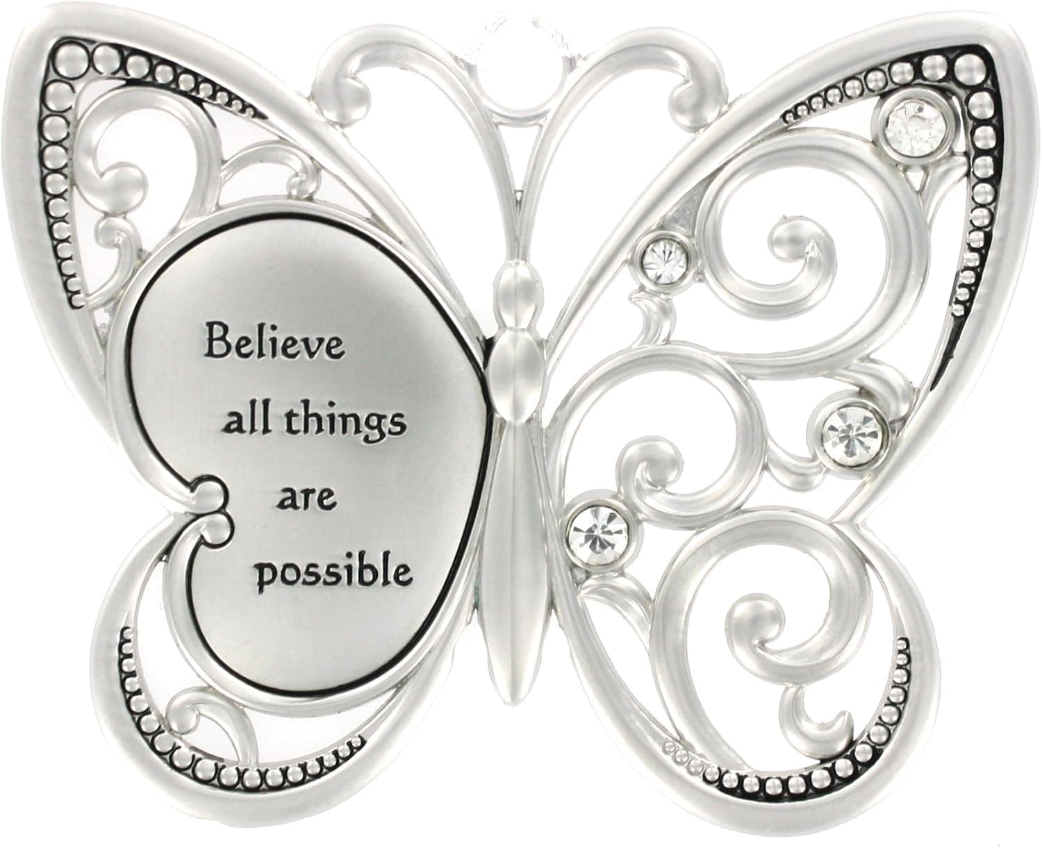 Ganz Believe All Things are Possible Butterfly Silver & Crystal Filigree Ornament