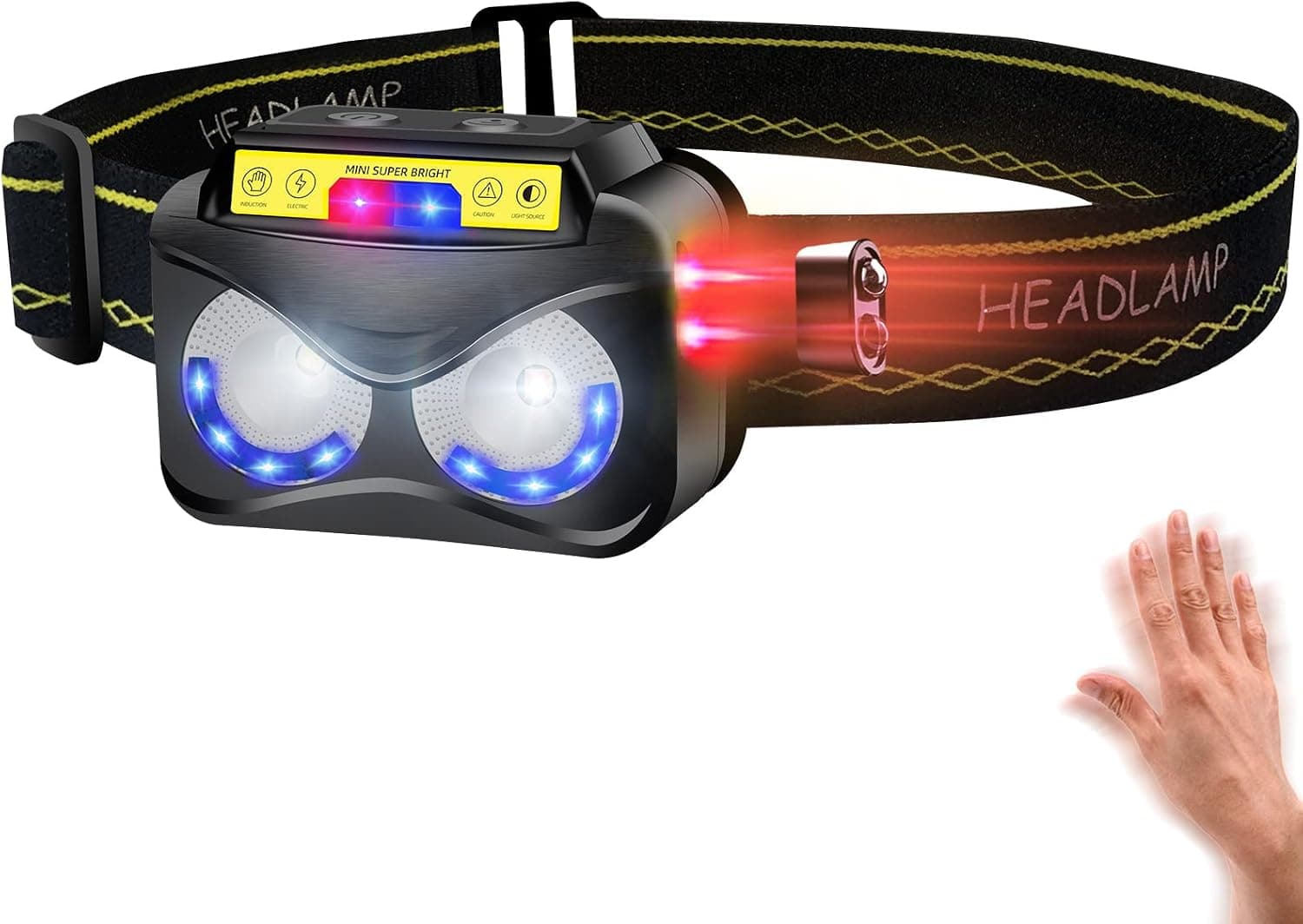 FlashBiu Rechargeable LED Headlamp, Outdoor Bright COB Head Lamp to Wear for Adults Kids, Hands Free, IPX5 Waterproof, 6 Modes, Motion Sensor Head Light Flashlight for Camping, Running, Walking