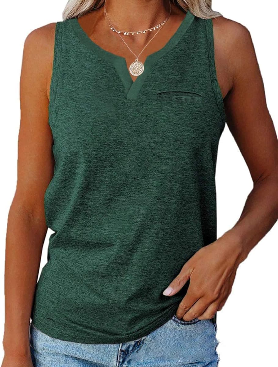 Aiopr Women’s Tank Tops V Neck Sleeveless Casual Summer T Shirts Solid Color Loose Fit Shirt Tees