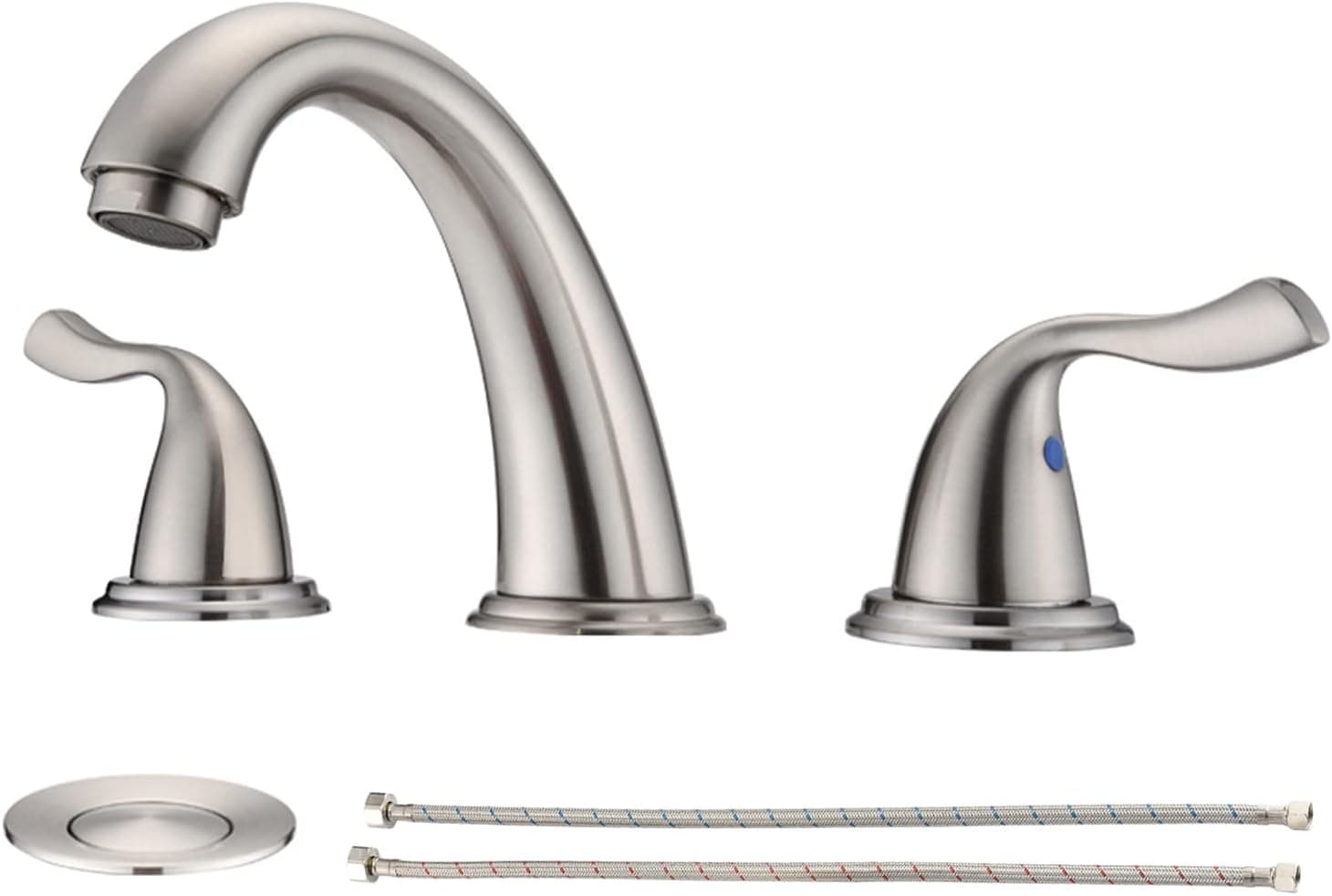 PROOX Bathroom Sink Faucet, Brushed Nickel 8 Inch Widespread Bathroom Vanity Faucet 3 Hole and 2 Handles, CUPC Faucet with Pop-up Drain & Supply Lines