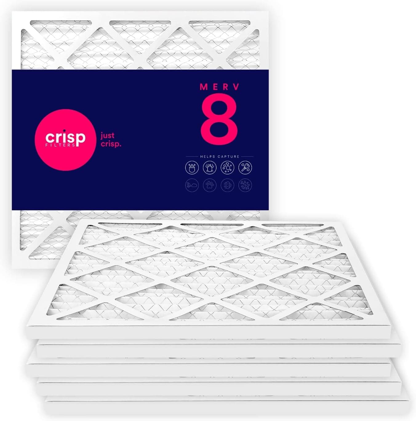 Crisp Filters, 15x20x1 Air Filter, MERV 8, MPR 600, AC Furnace Air Filter, 6-Pack, White (CF-15x20x1-M08pk4)