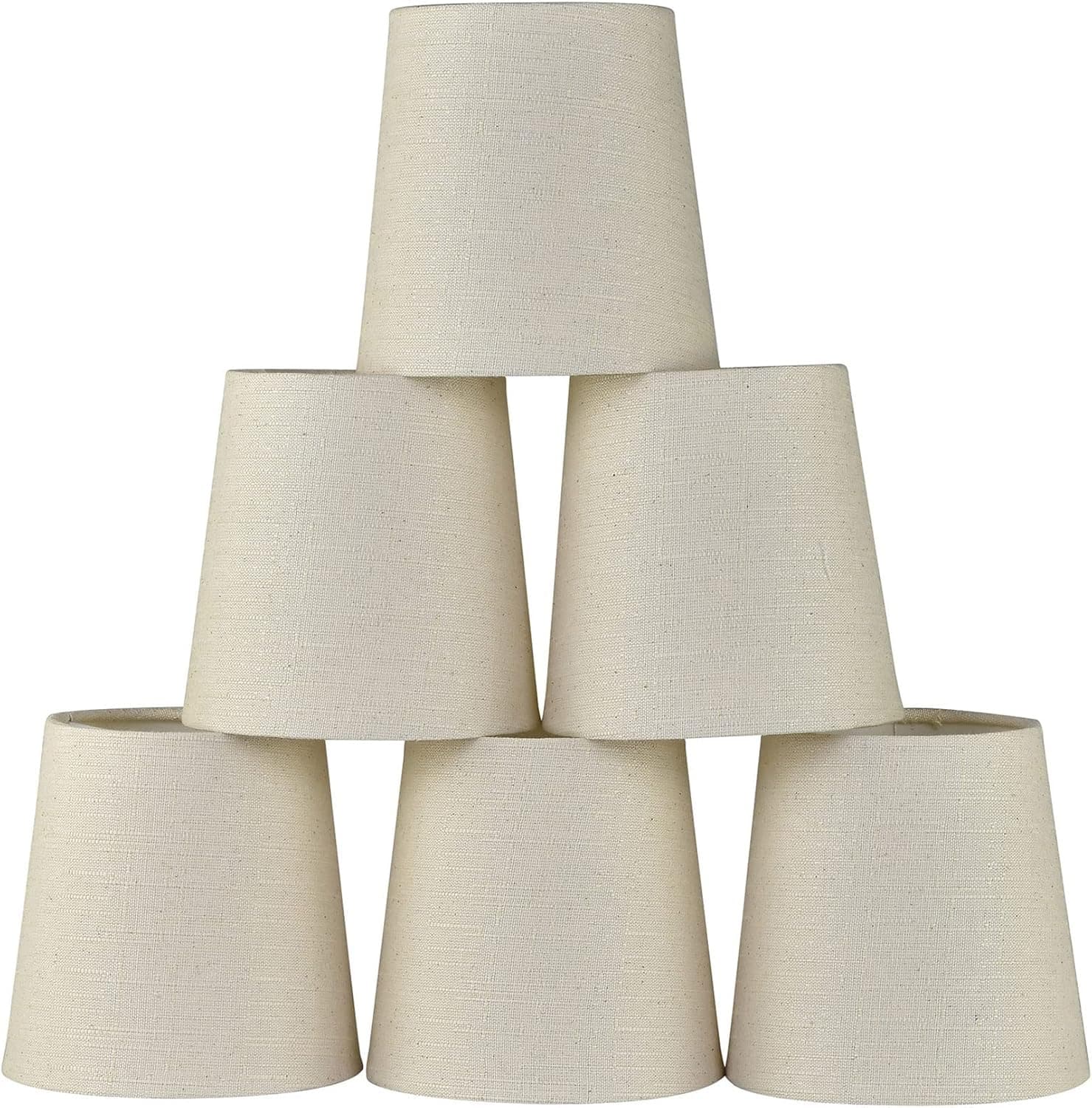 LAMPWELL VALO Clip-on Chandelier Fabric Lamp Shades,Set of 6,Small Barrel,5.2"×4"×H5.2",Linen, Handmade,Traditional Decorative, Beige