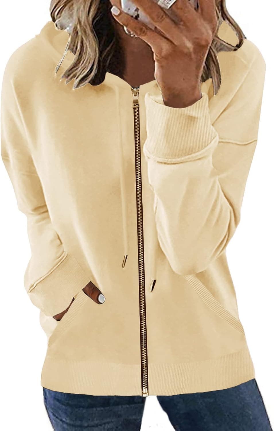 SHEWIN Women's Casual Zip Up Hoodie Jacket Long Sleeve Drawstring Hooded Sweatshirt with Pocket