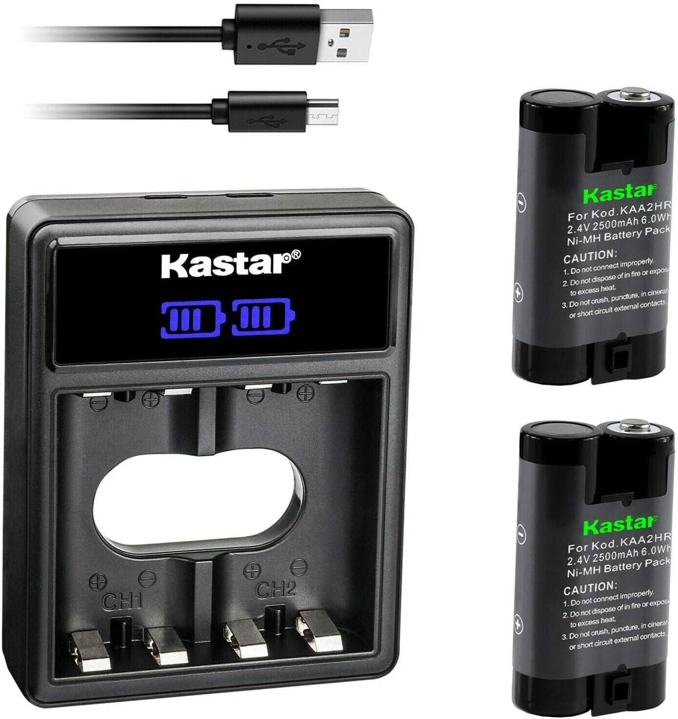 Kastar 2-Pack KAA2HR Battery and LCD Dual USB Charger Replacement for Kodak EasyShare C1013, C300, C310, C315, C330, C340, C360, C433, C433 Zoom, C503, C513, C530, C533 Zoom, C603, C613 Camera
