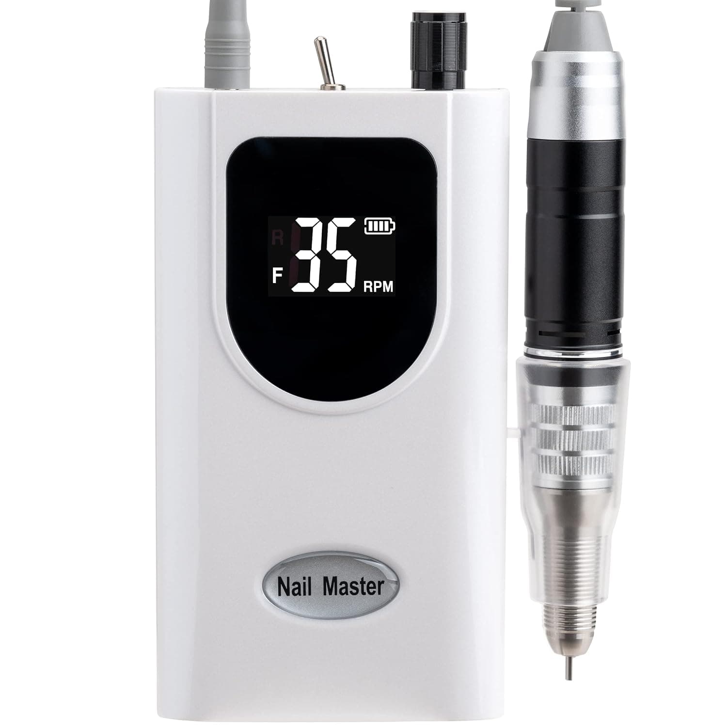 Delanie Professional Nail Drill for Acrylic Nails, High Torque 35,000 RPM Rechargeable Electric Nail File for Acrylic Nails, 2,000mAh Battery, LCD Display, High Speed, Low Heat, Low Vibration White