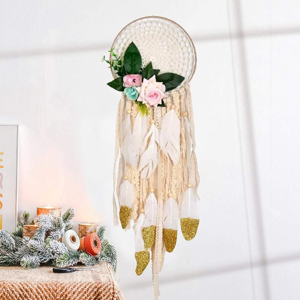 MISBEST Dream Catchers Handmade Dreamcatchers with Artificial Rose Flowers for Wedding Wall Hanging Decoration Ornament Valentine's Day Gift(7.87"*33.4")