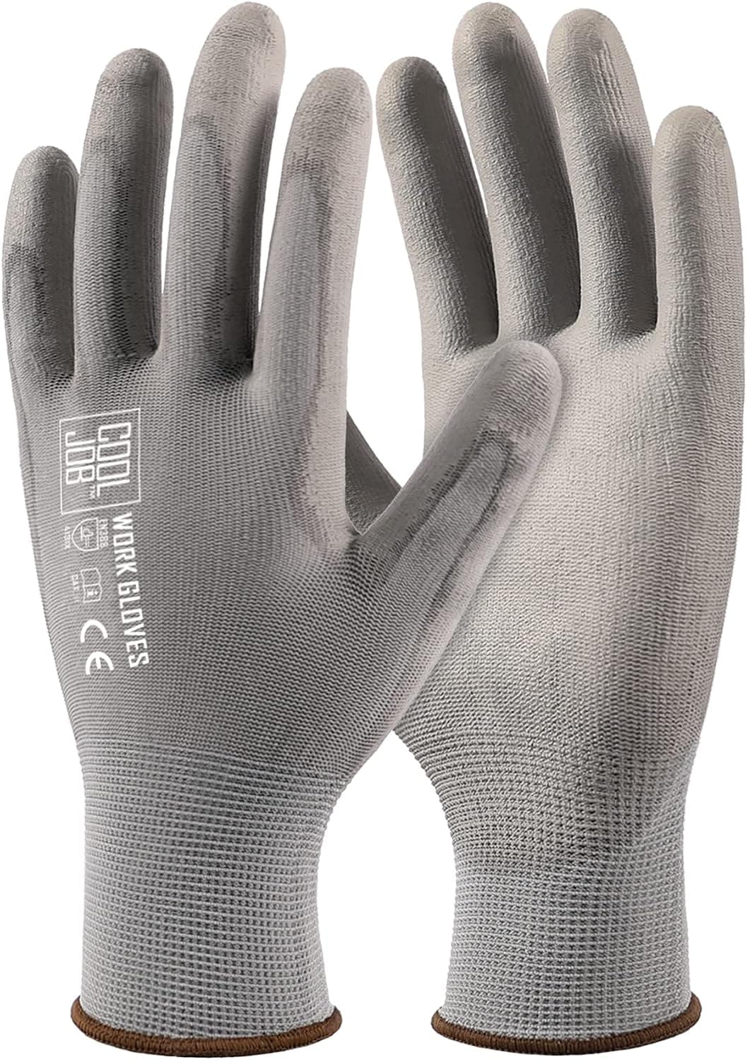 COOLJOB Safety Work Gloves PU Coated-12 Pairs, Ultra-lite Polyurethane Working Gloves for Men Women with Grip, 13 Gauge Seamless Knit for Warehouse Driver Worker, Bulk Pack Package, Medium Grey