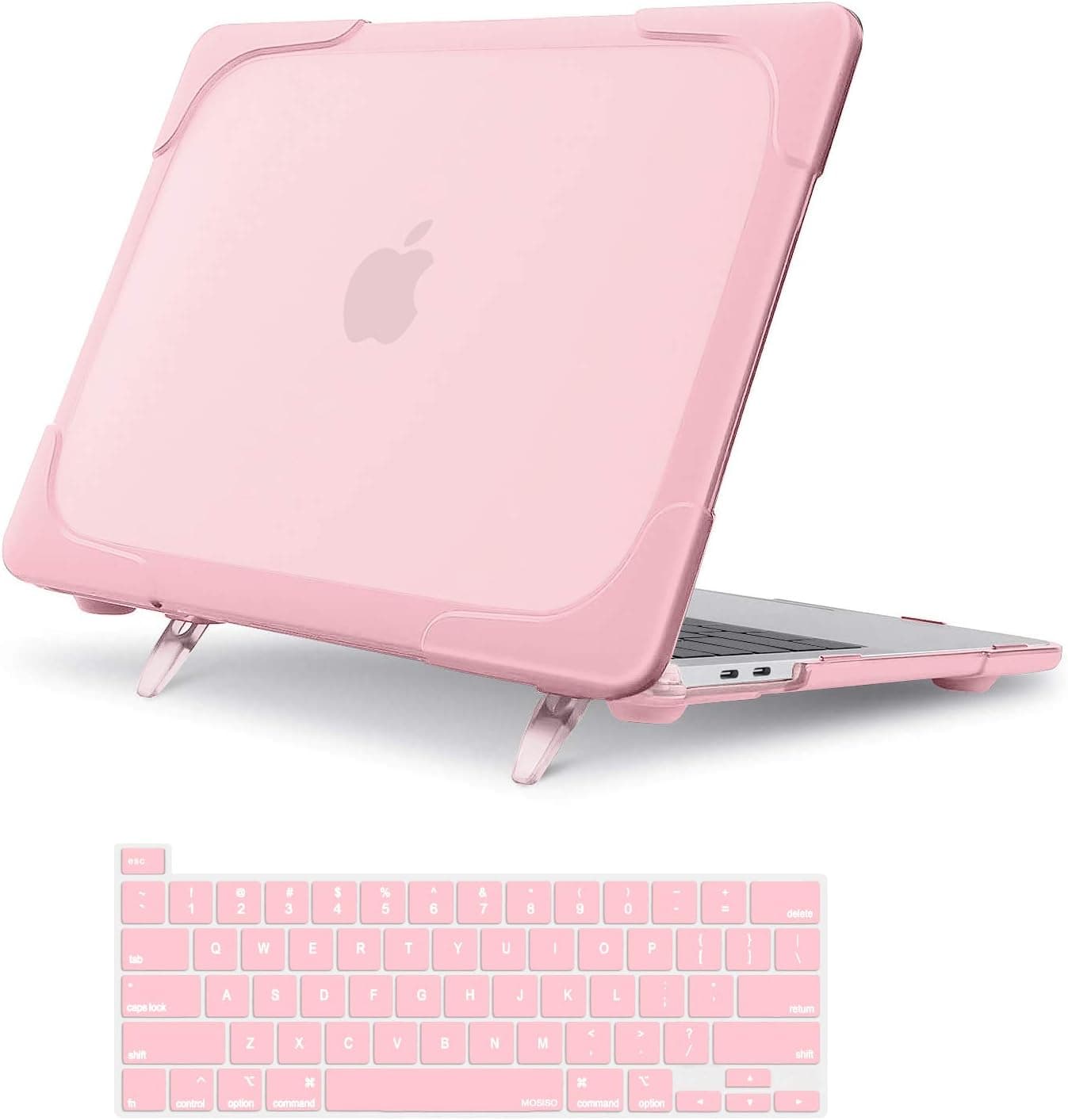 MOSISO Compatible with MacBook Pro 13 inch Case M2 2023 2022 2021 2020 M1 A2238 A2289 A2251 with Touch Bar, Heavy Duty Plastic Hard Shell Case with Fold Kickstand & Matching Color Keyboard Cover, Pink