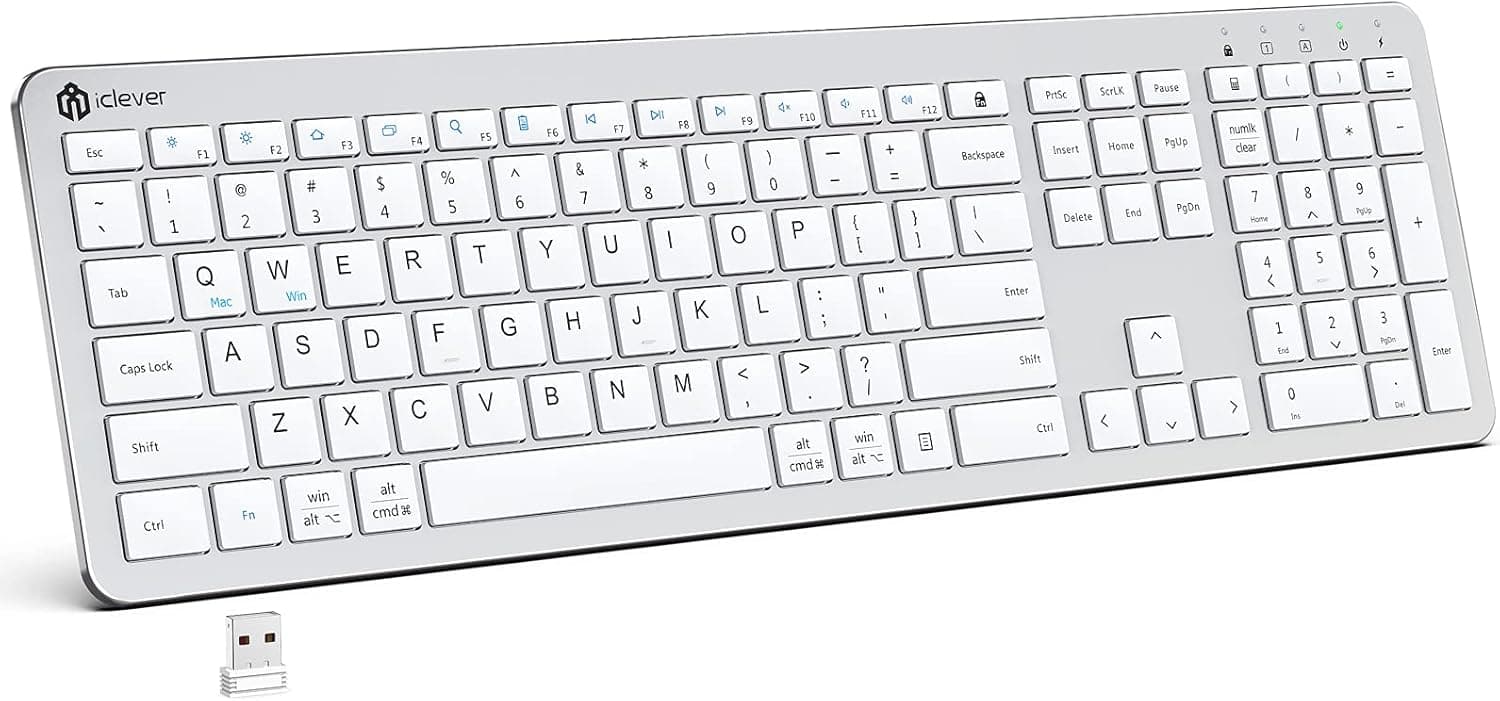 iClever GK08 Wireless Keyboard and Mouse - Ultra Slim Keyboard and Mouse Combo, Full Size Design with Number Pad, 2.4G Stable Connection Slim Keyboard and Mouse for Windows, Mac OS Computer (Silver)