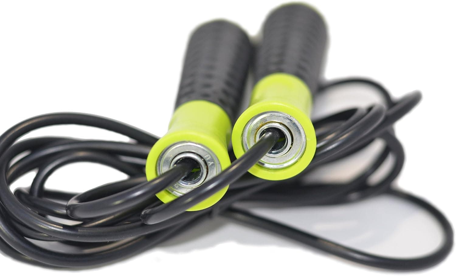Exercise Jump Rope - PVC Skipping Rope with Adjustable Clips and Non Slip Handles & Ball Bearings - Premium Fitness Speed Rope for Workout Boxing MMA Cardio Crossfit - FREE ebook Full Body Workout with Routines for Home or Travel - Instruction Manual - Good Skip Rope For Guys, Girls, Kids & Adults - (green with grips)
