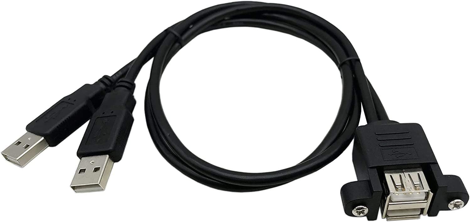 CERRXIAN LEMENG Dual USB 2.0 Male to Female Extension Cable with Screw Panel Mount Holes (30cm)